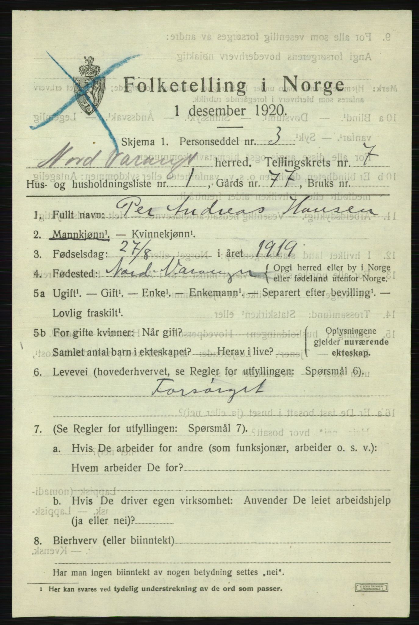 SATØ, 1920 census for Nord-Varanger, 1920, p. 3033