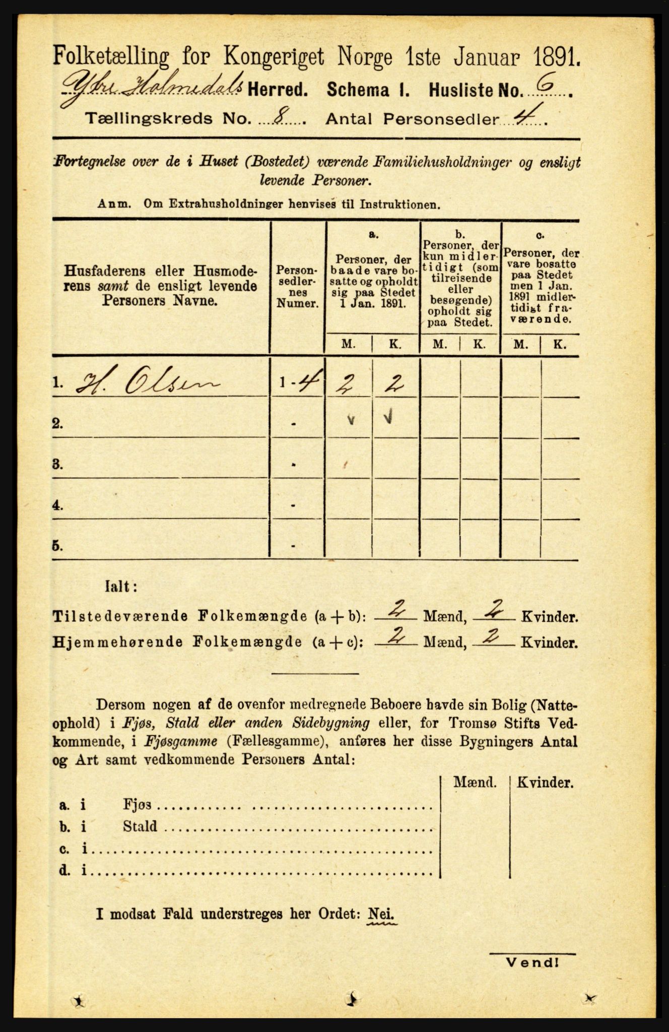 RA, 1891 census for 1429 Ytre Holmedal, 1891, p. 1725