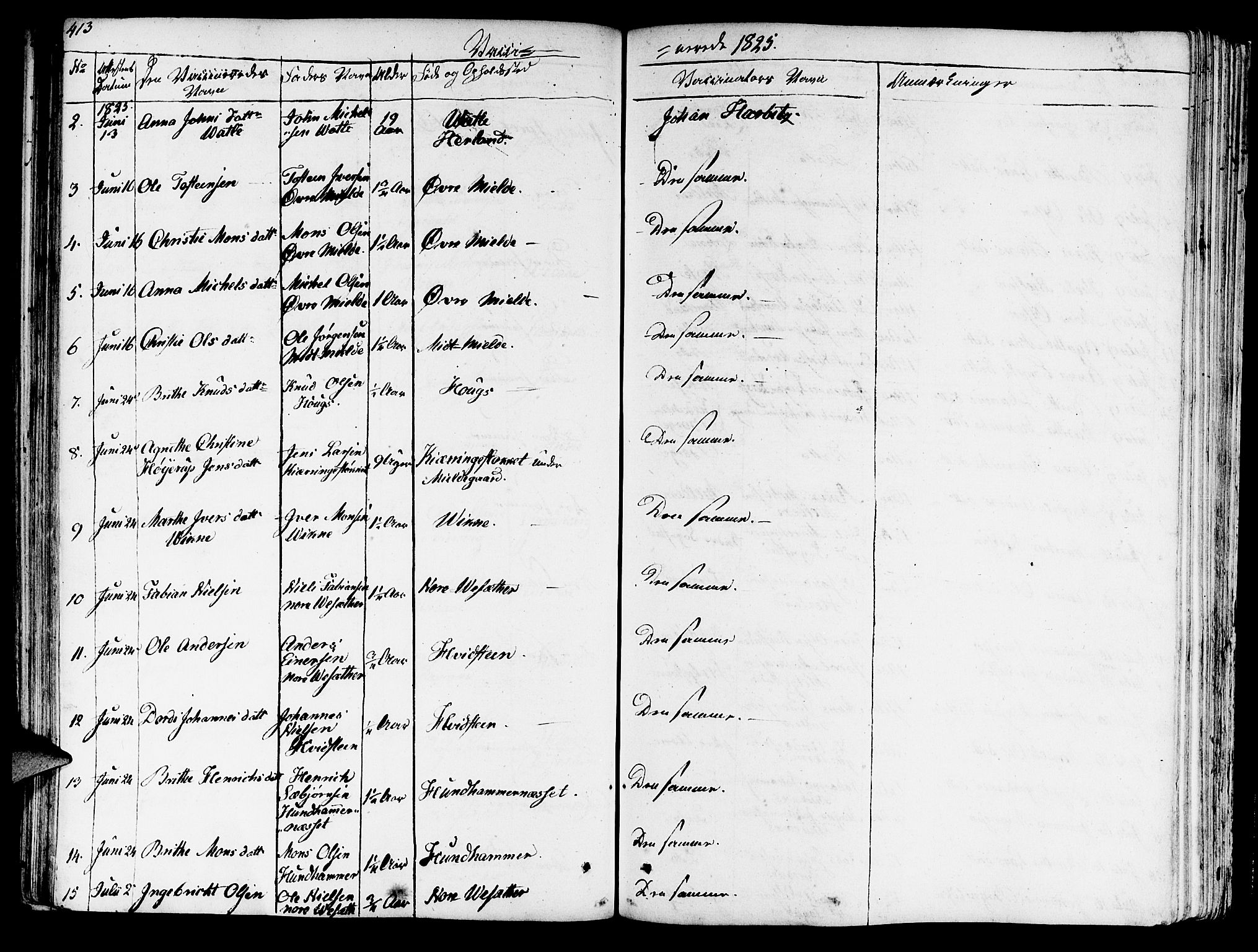 Haus sokneprestembete, SAB/A-75601/H/Haa: Parish register (official) no. A 13, 1821-1827, p. 413