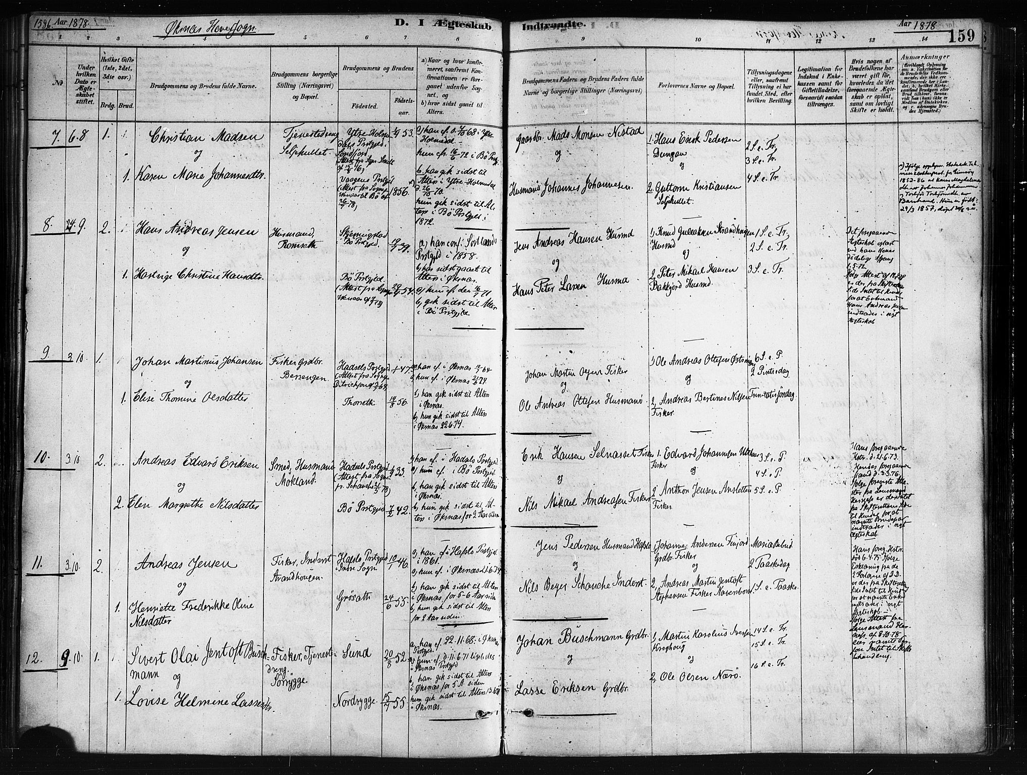 Ministerialprotokoller, klokkerbøker og fødselsregistre - Nordland, SAT/A-1459/893/L1335: Parish register (official) no. 893A08 /1, 1878-1884, p. 159
