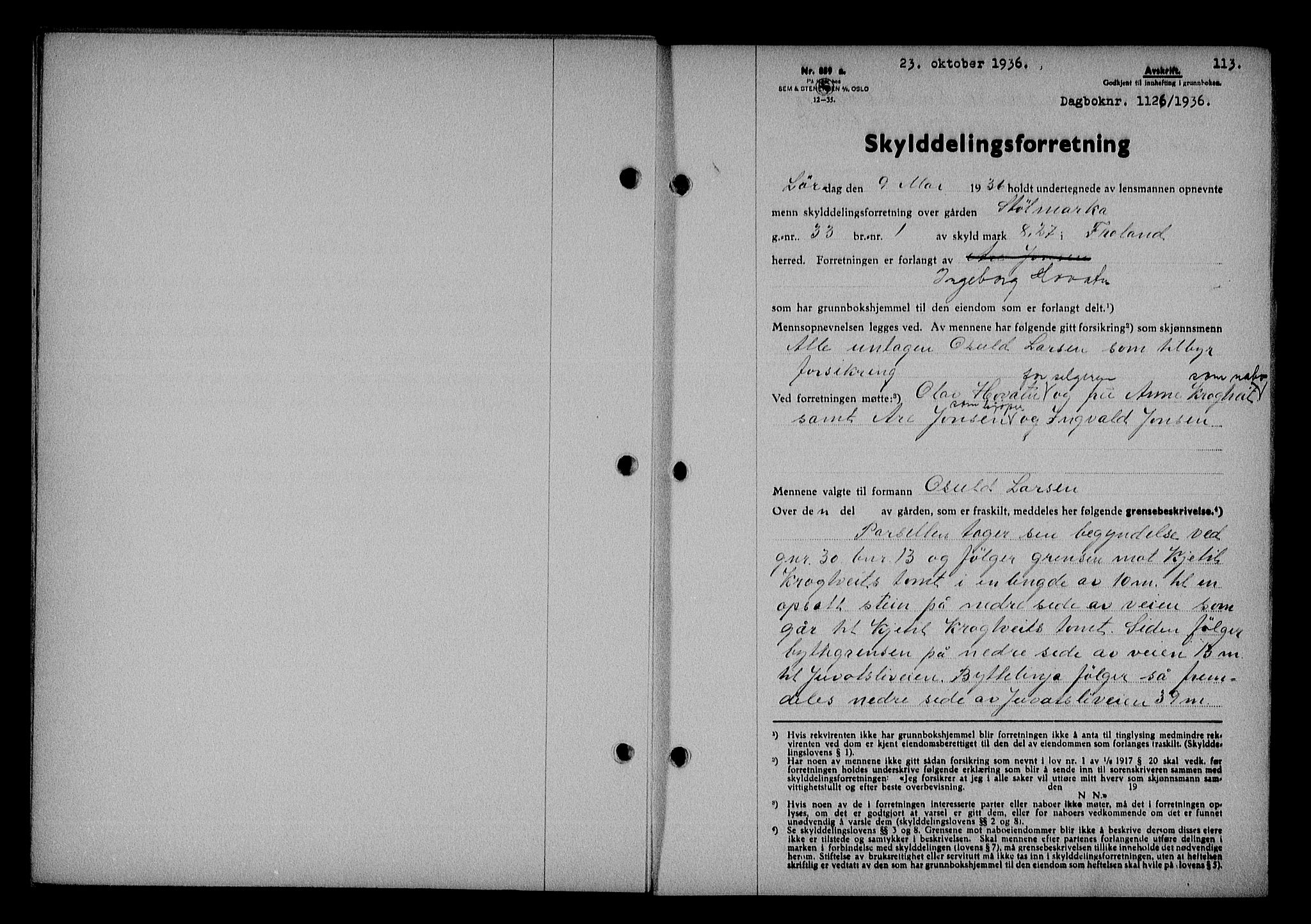 Nedenes sorenskriveri, SAK/1221-0006/G/Gb/Gba/L0043: Mortgage book no. 39, 1936-1937, Diary no: : 1126/1936