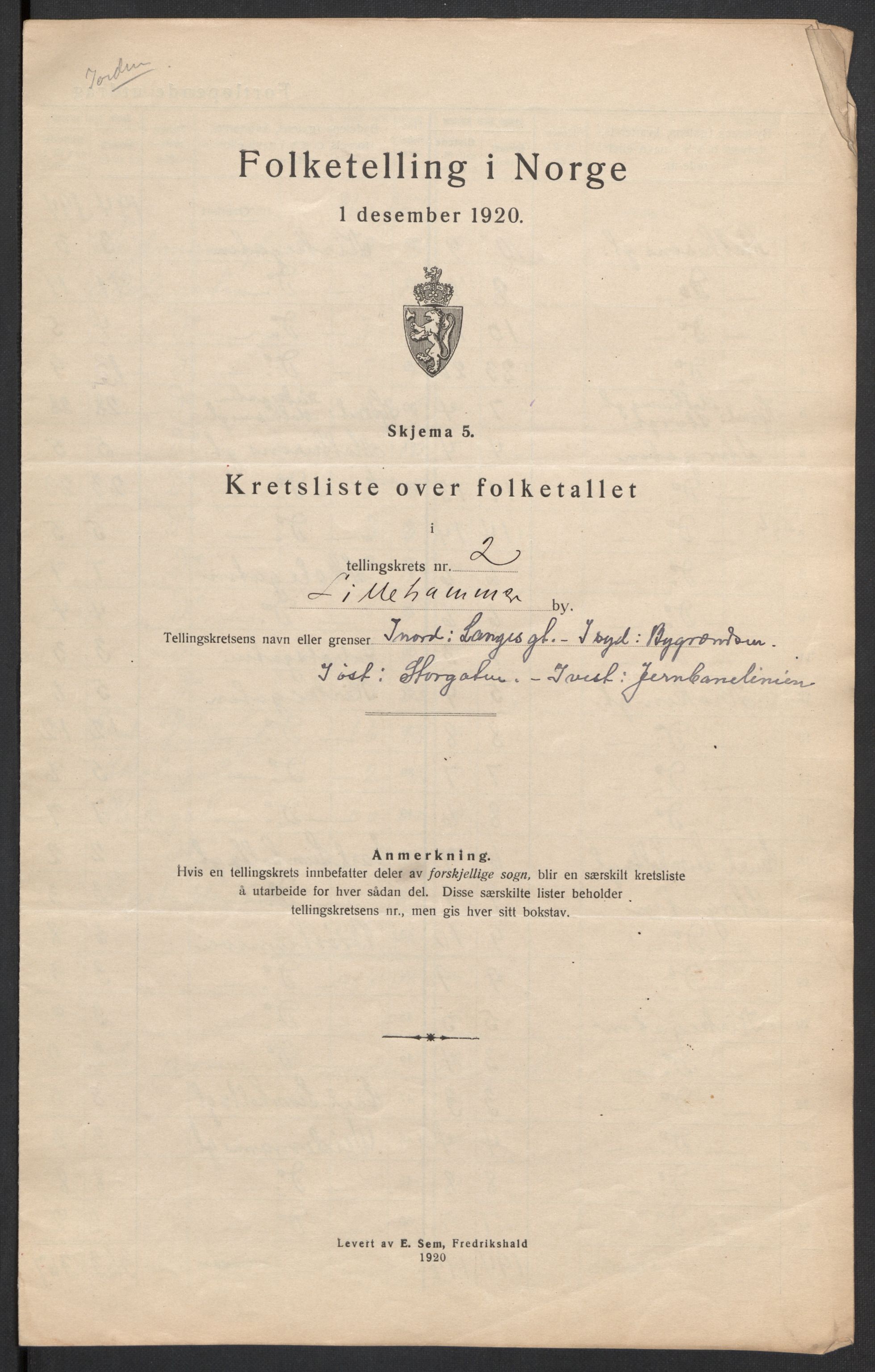 SAH, 1920 census for Lillehammer, 1920, p. 9