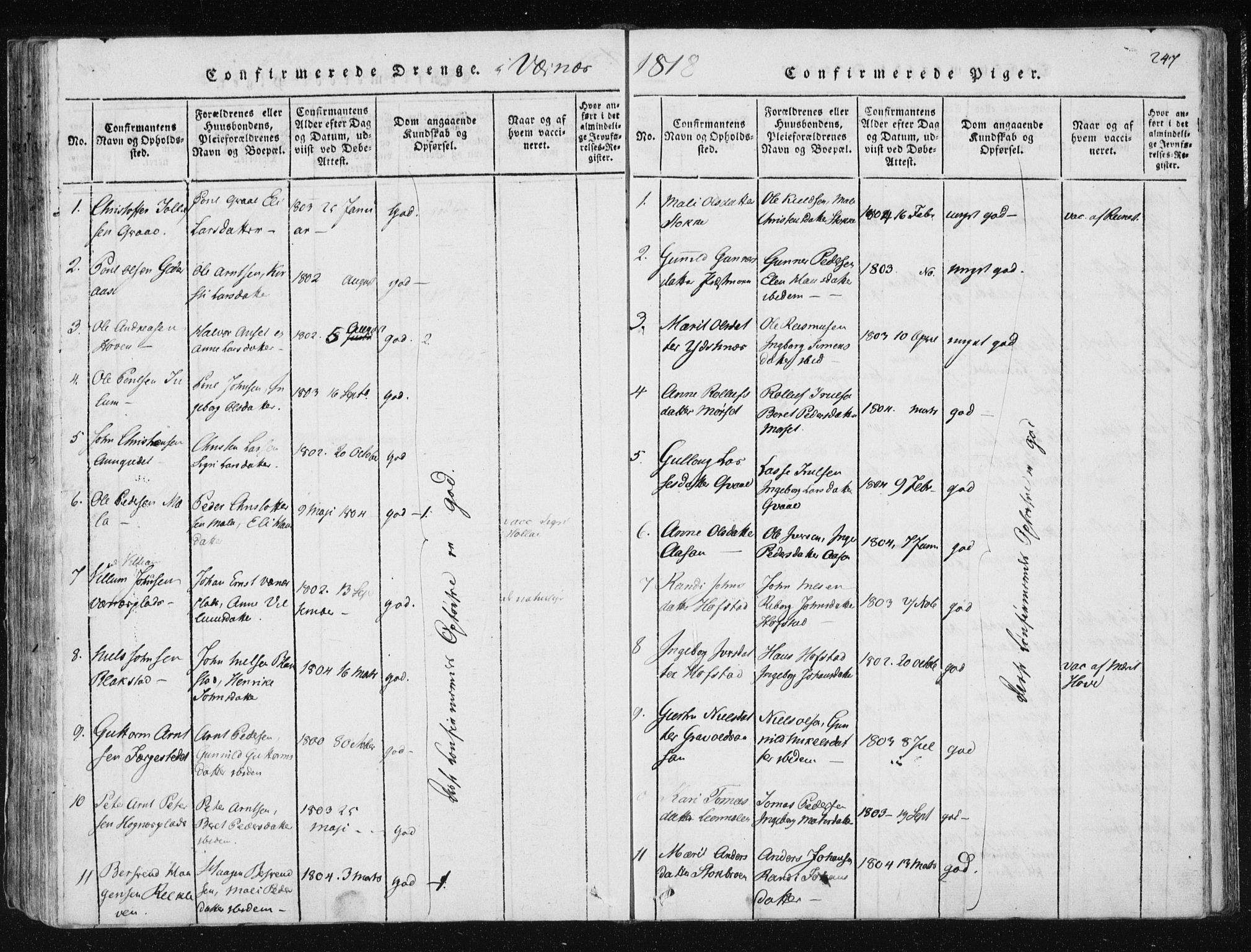 Ministerialprotokoller, klokkerbøker og fødselsregistre - Nord-Trøndelag, SAT/A-1458/709/L0061: Parish register (official) no. 709A08 /1, 1815-1819, p. 247
