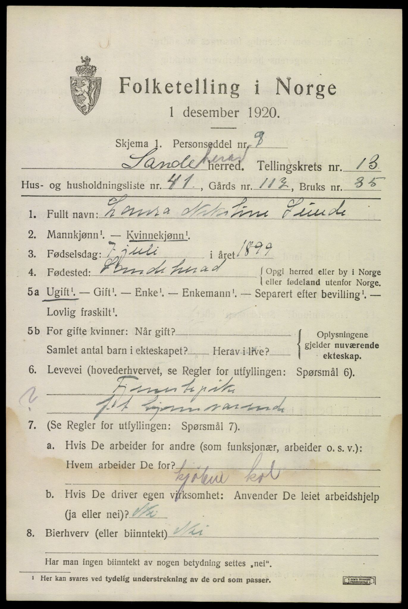 SAKO, 1920 census for Sandeherred, 1920, p. 19794