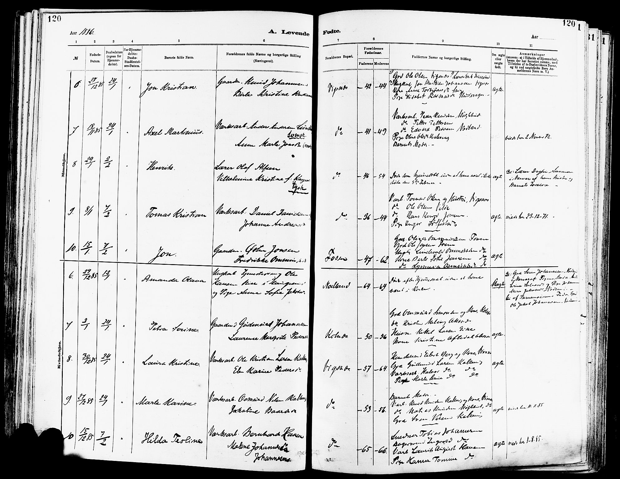 Avaldsnes sokneprestkontor, AV/SAST-A -101851/H/Ha/Haa/L0014: Parish register (official) no. A 14, 1880-1889, p. 120