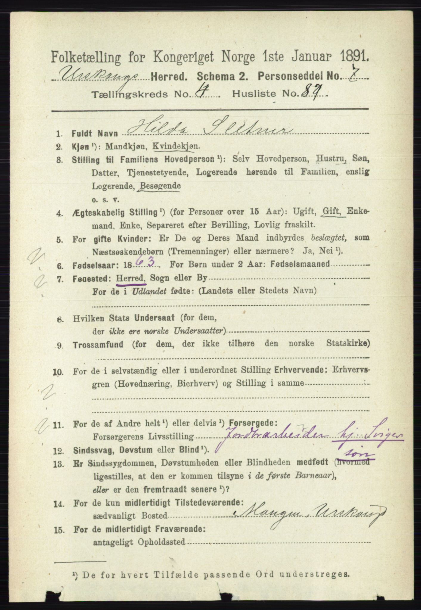 RA, 1891 census for 0224 Aurskog, 1891, p. 1951