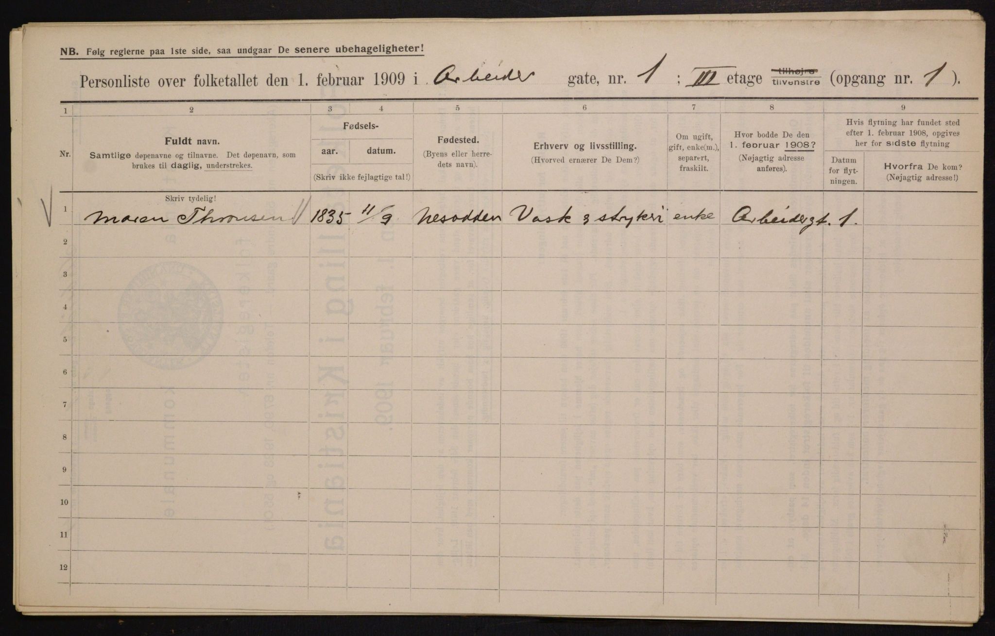 OBA, Municipal Census 1909 for Kristiania, 1909, p. 1417