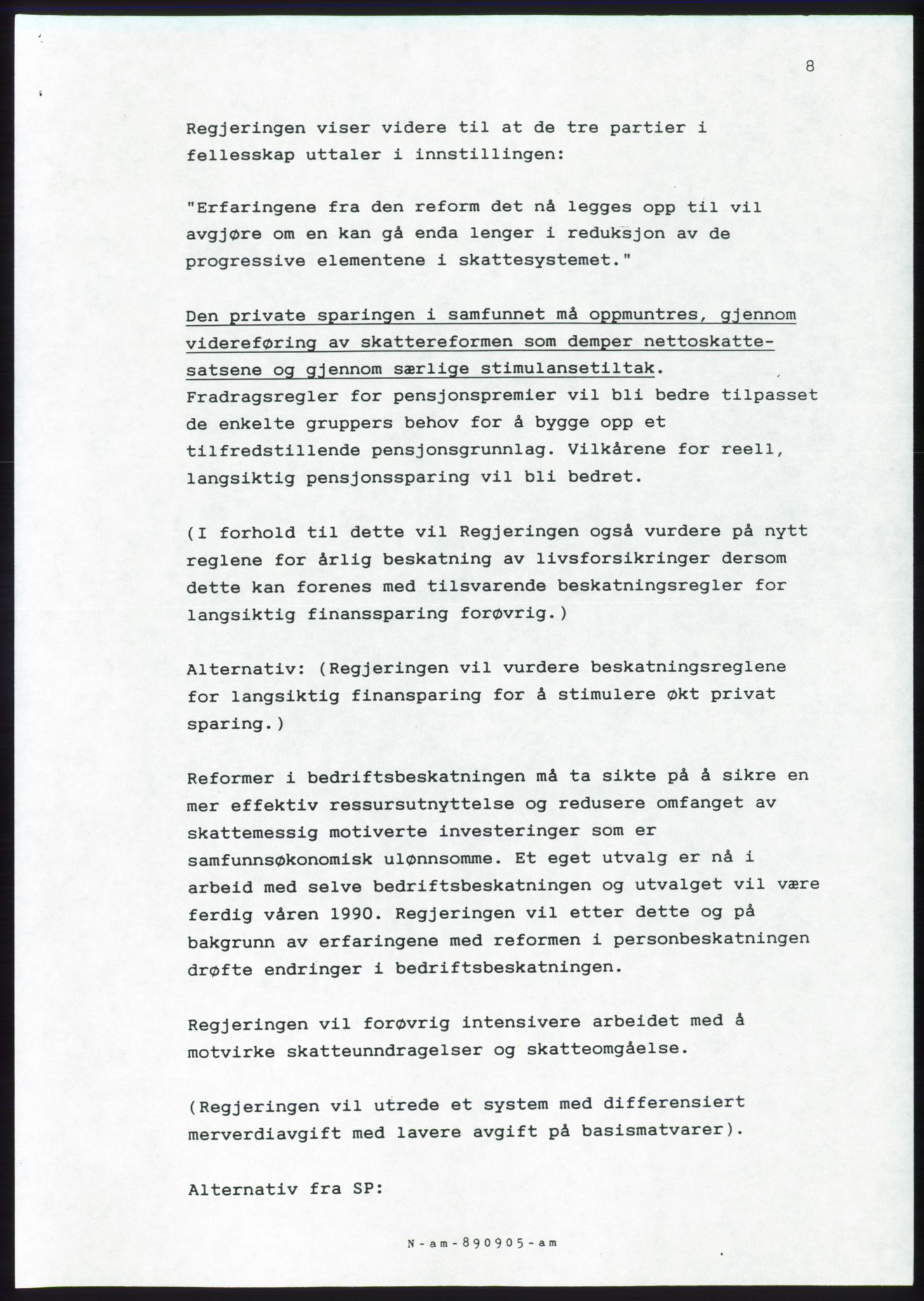 Forhandlingsmøtene 1989 mellom Høyre, KrF og Senterpartiet om dannelse av regjering, AV/RA-PA-0697/A/L0001: Forhandlingsprotokoll med vedlegg, 1989, p. 459