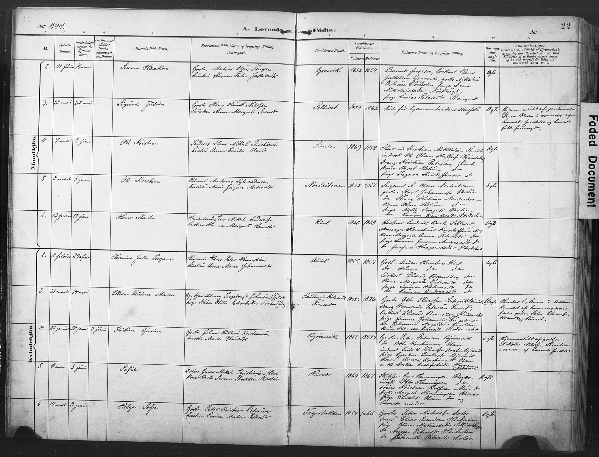 Ministerialprotokoller, klokkerbøker og fødselsregistre - Nord-Trøndelag, AV/SAT-A-1458/789/L0706: Parish register (copy) no. 789C01, 1888-1931, p. 22