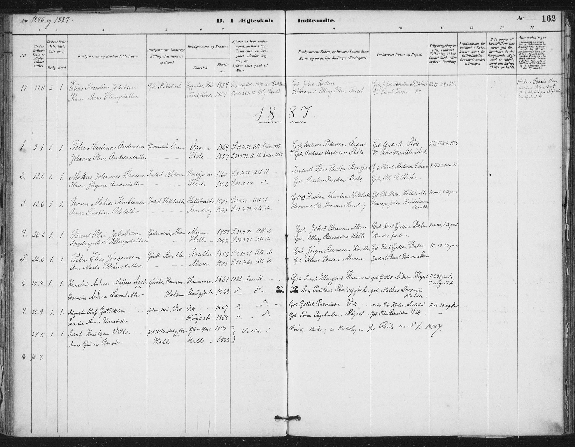 Ministerialprotokoller, klokkerbøker og fødselsregistre - Møre og Romsdal, AV/SAT-A-1454/503/L0037: Parish register (official) no. 503A05, 1884-1900, p. 162