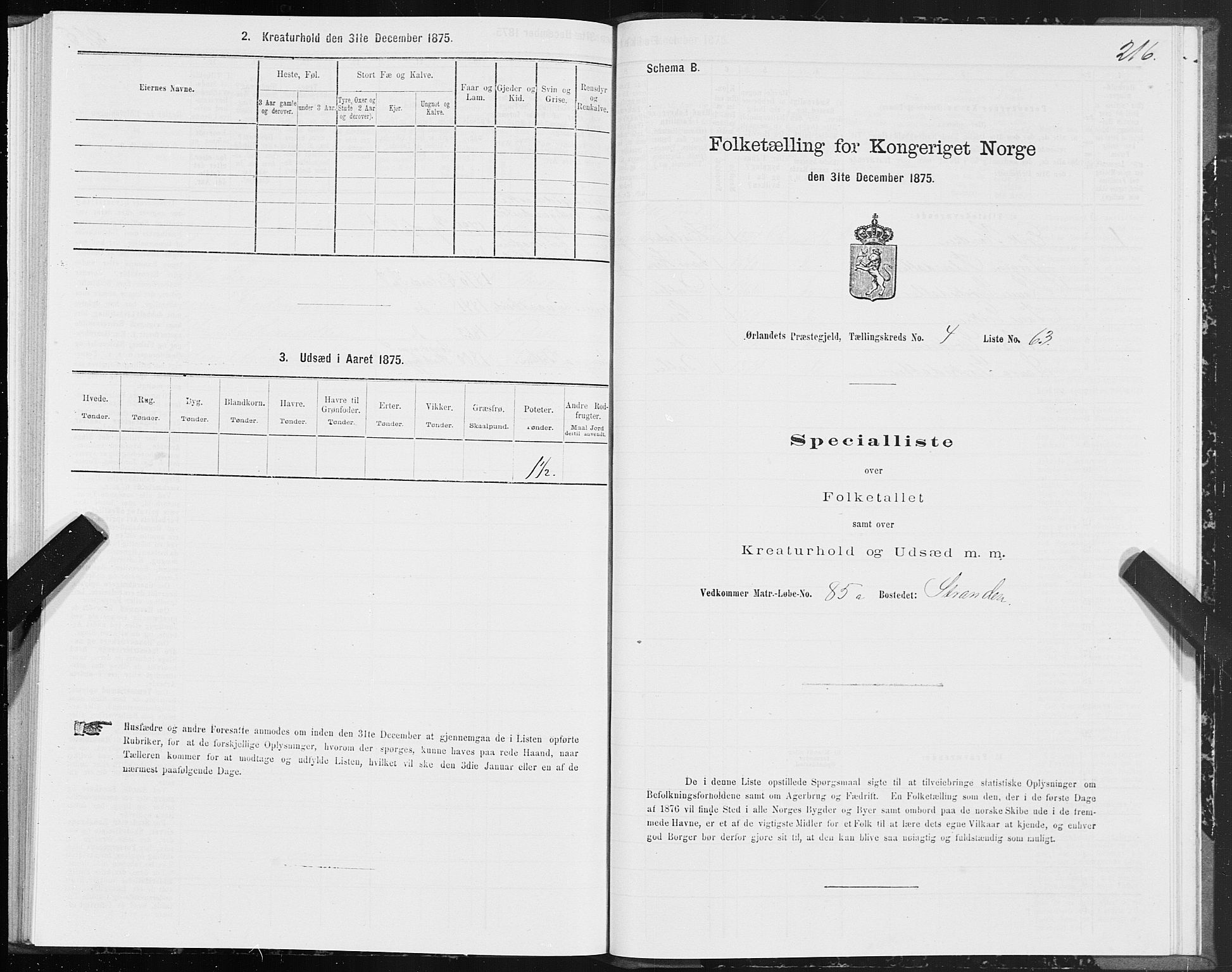 SAT, 1875 census for 1621P Ørland, 1875, p. 2216