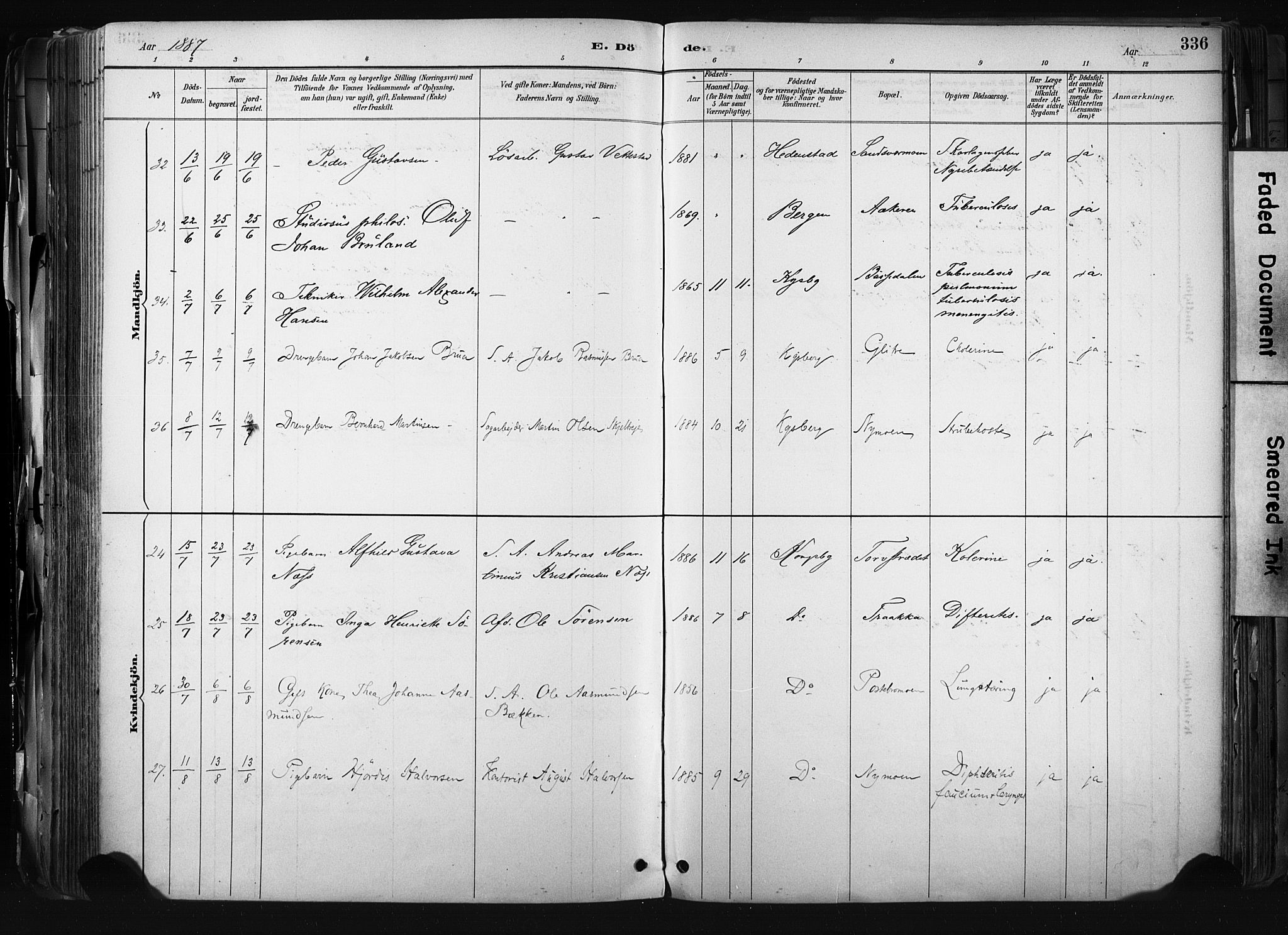 Kongsberg kirkebøker, AV/SAKO-A-22/F/Fb/L0002: Parish register (official) no. II 2, 1886-1896, p. 336