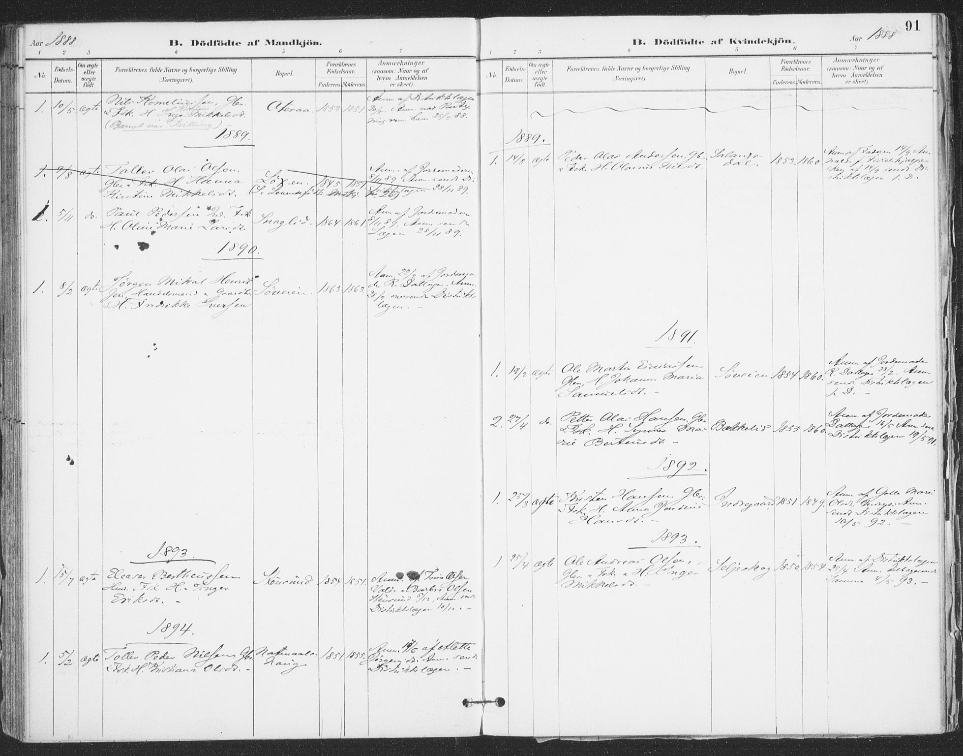 Ibestad sokneprestembete, AV/SATØ-S-0077/H/Ha/Haa/L0015kirke: Parish register (official) no. 15, 1888-1899, p. 91