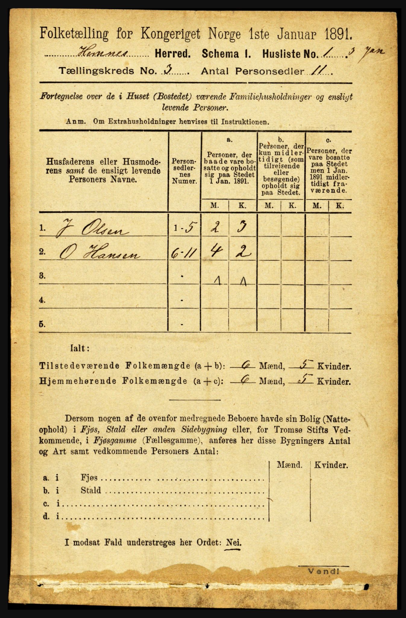 RA, 1891 census for 1832 Hemnes, 1891, p. 1883