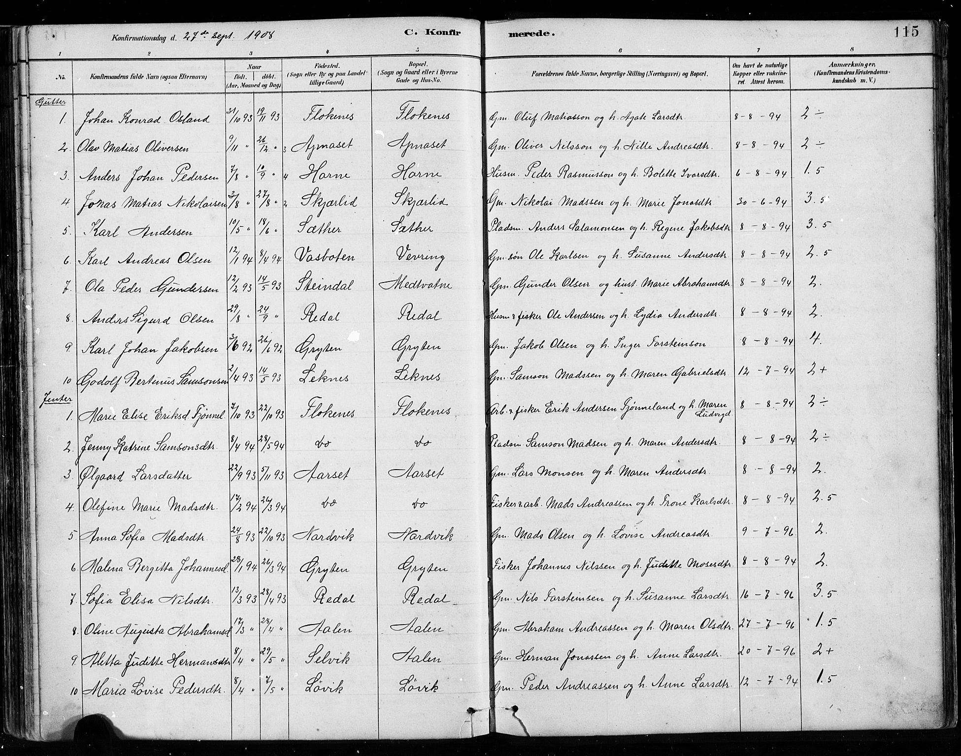 Førde sokneprestembete, SAB/A-79901/H/Hab/Habe/L0001: Parish register (copy) no. E 1, 1881-1920, p. 115