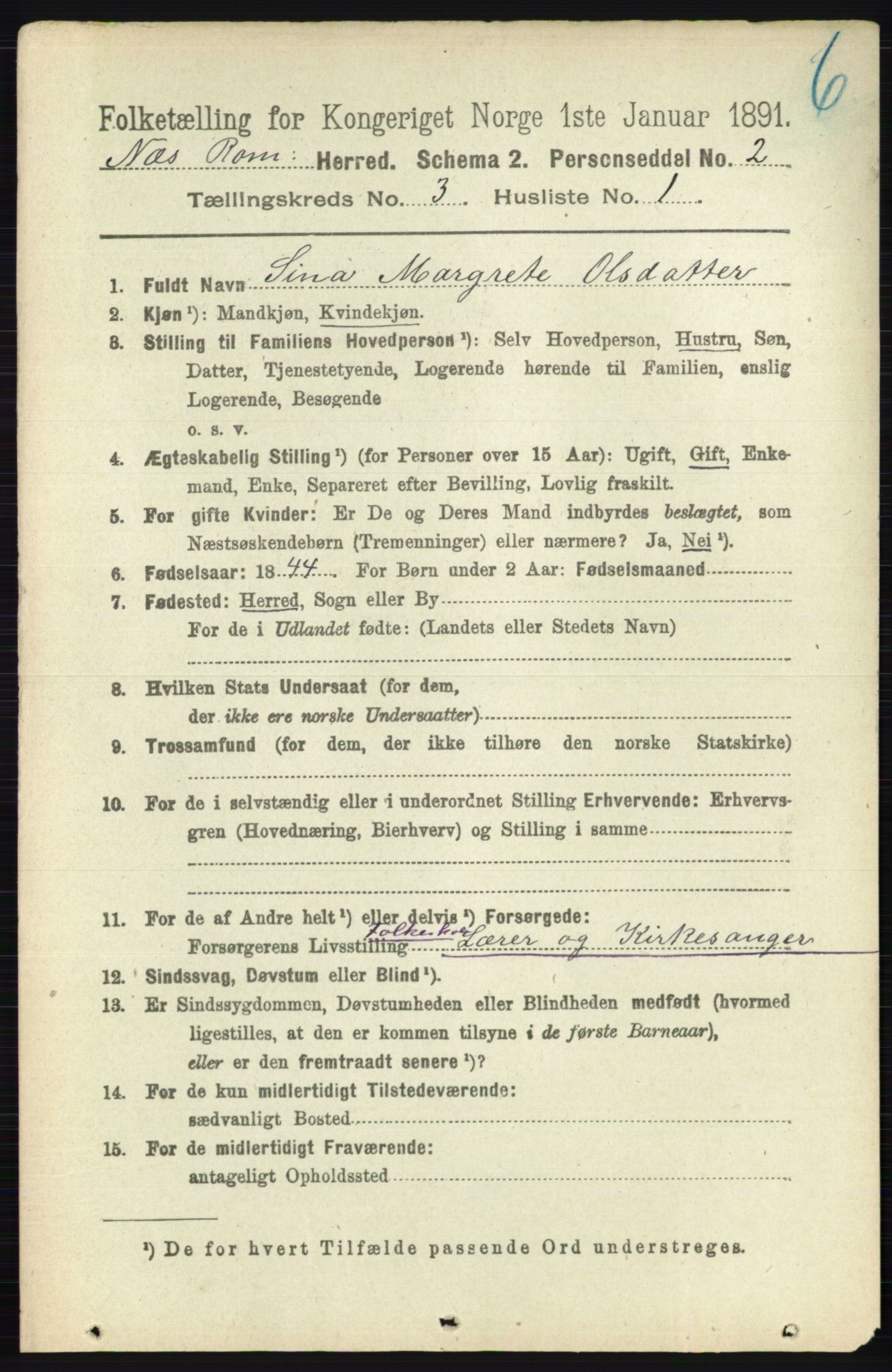 RA, 1891 census for 0236 Nes, 1891, p. 1578