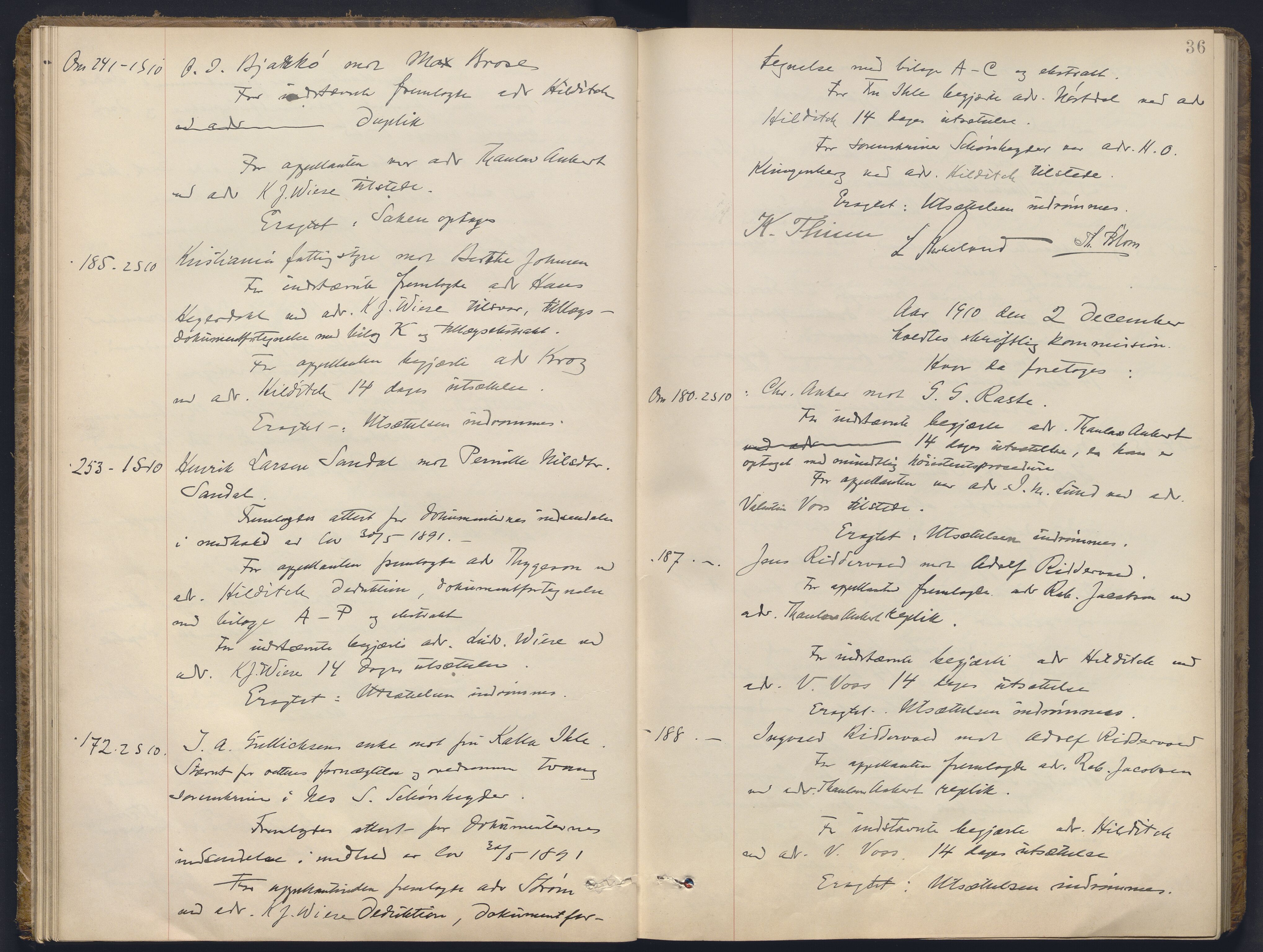 Høyesterett, AV/RA-S-1002/E/Ef/L0023: Protokoll over saker som gikk til skriftlig behandling, 1910-1914, p. 35b-36a