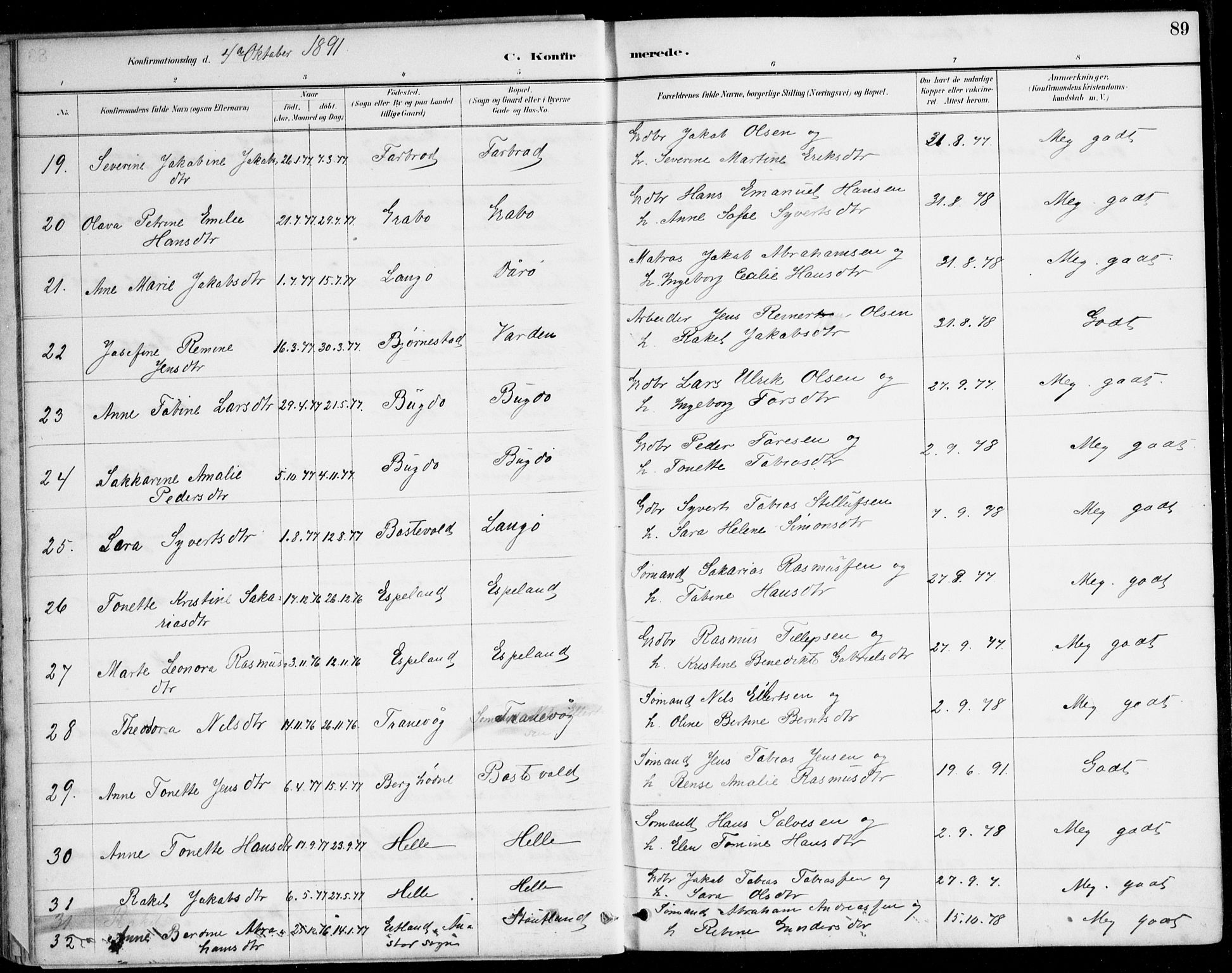 Herad sokneprestkontor, AV/SAK-1111-0018/F/Fa/Fab/L0005: Parish register (official) no. A 5, 1886-1913, p. 89