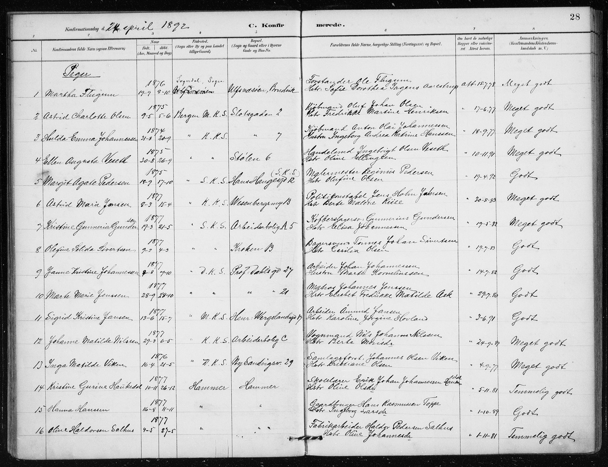 Mariakirken Sokneprestembete, AV/SAB-A-76901/H/Haa/L0013: Parish register (official) no. C 1, 1889-1900, p. 28