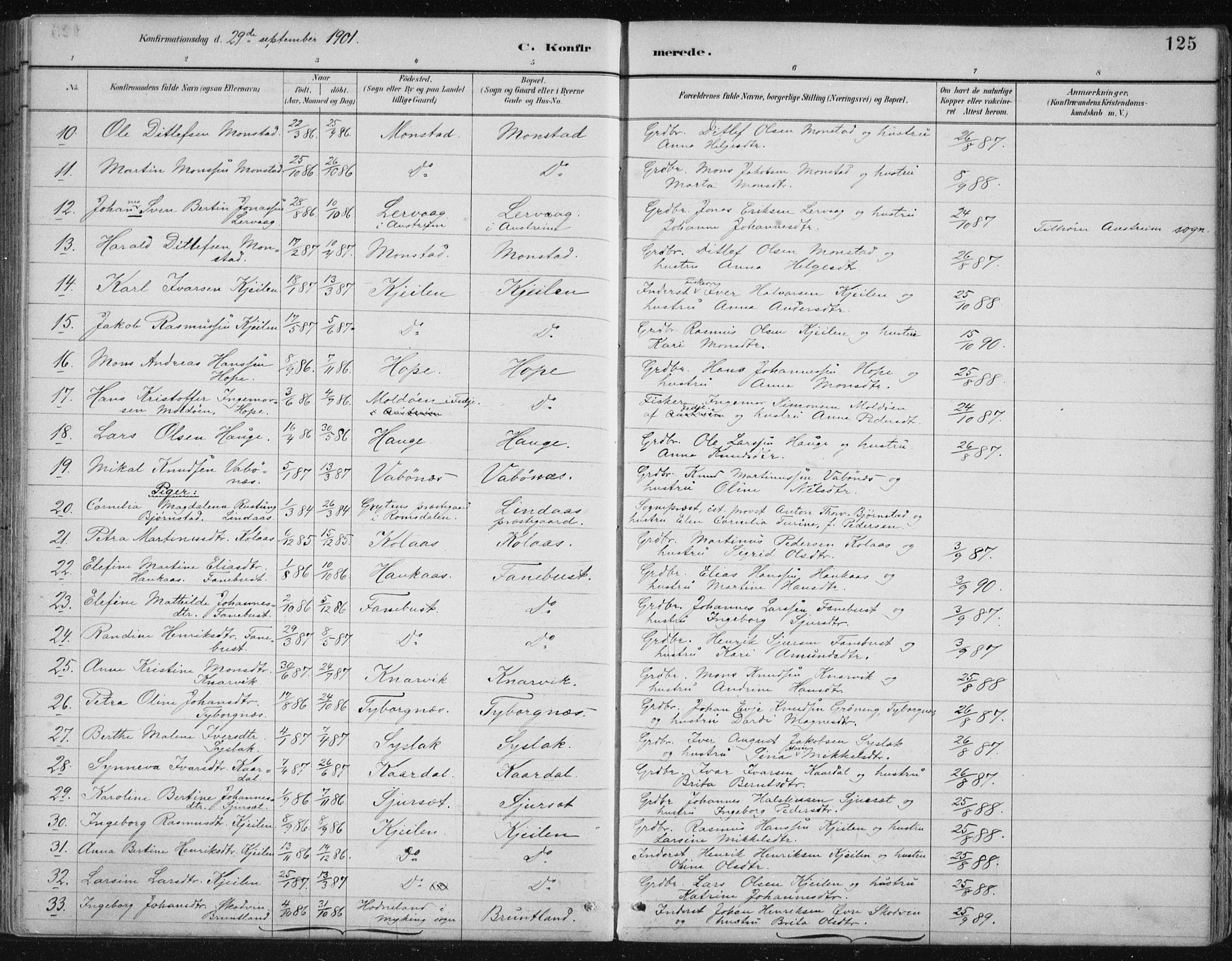Lindås Sokneprestembete, SAB/A-76701/H/Hab: Parish register (copy) no. B 3, 1886-1914, p. 125
