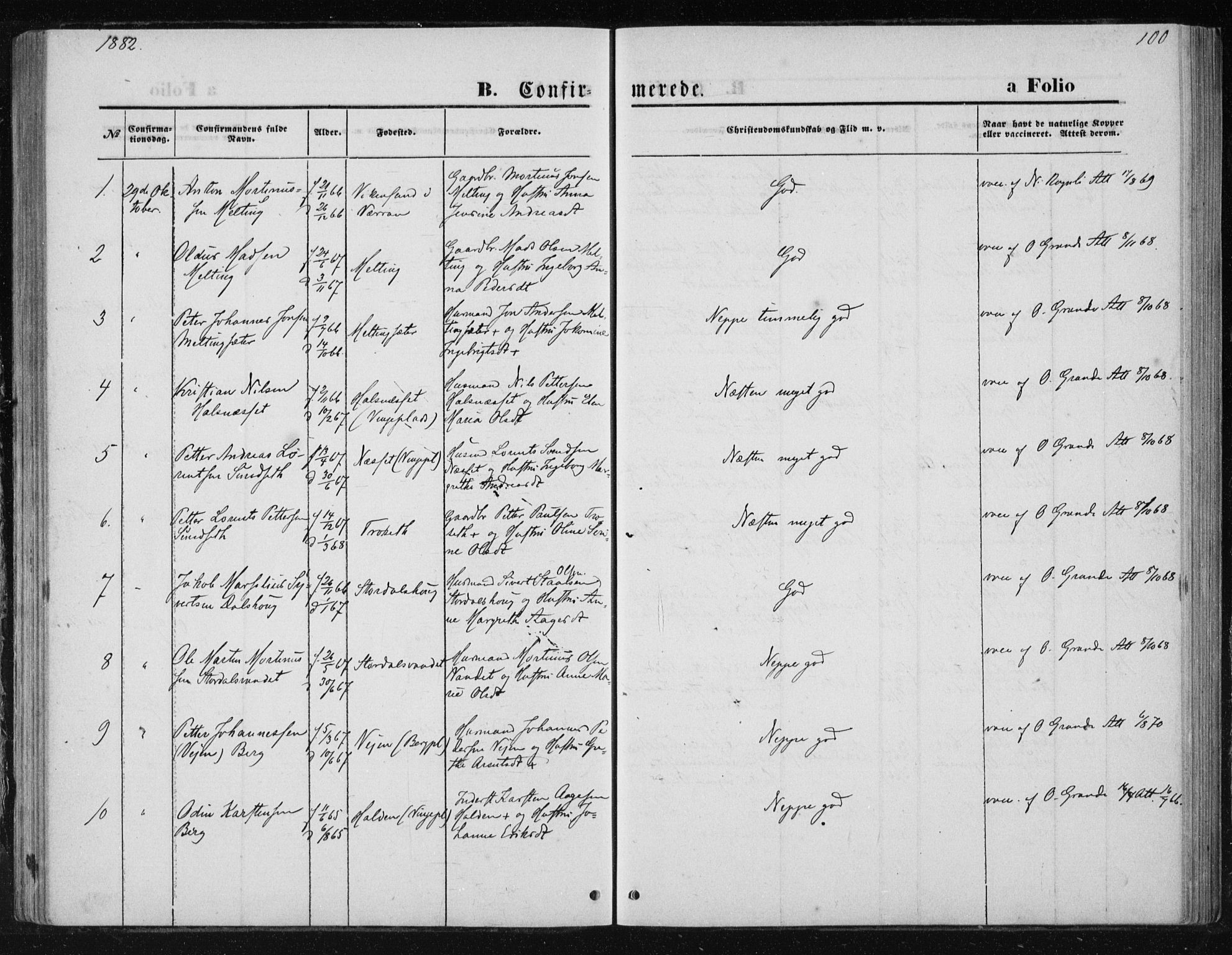 Ministerialprotokoller, klokkerbøker og fødselsregistre - Nord-Trøndelag, AV/SAT-A-1458/733/L0324: Parish register (official) no. 733A03, 1870-1883, p. 100