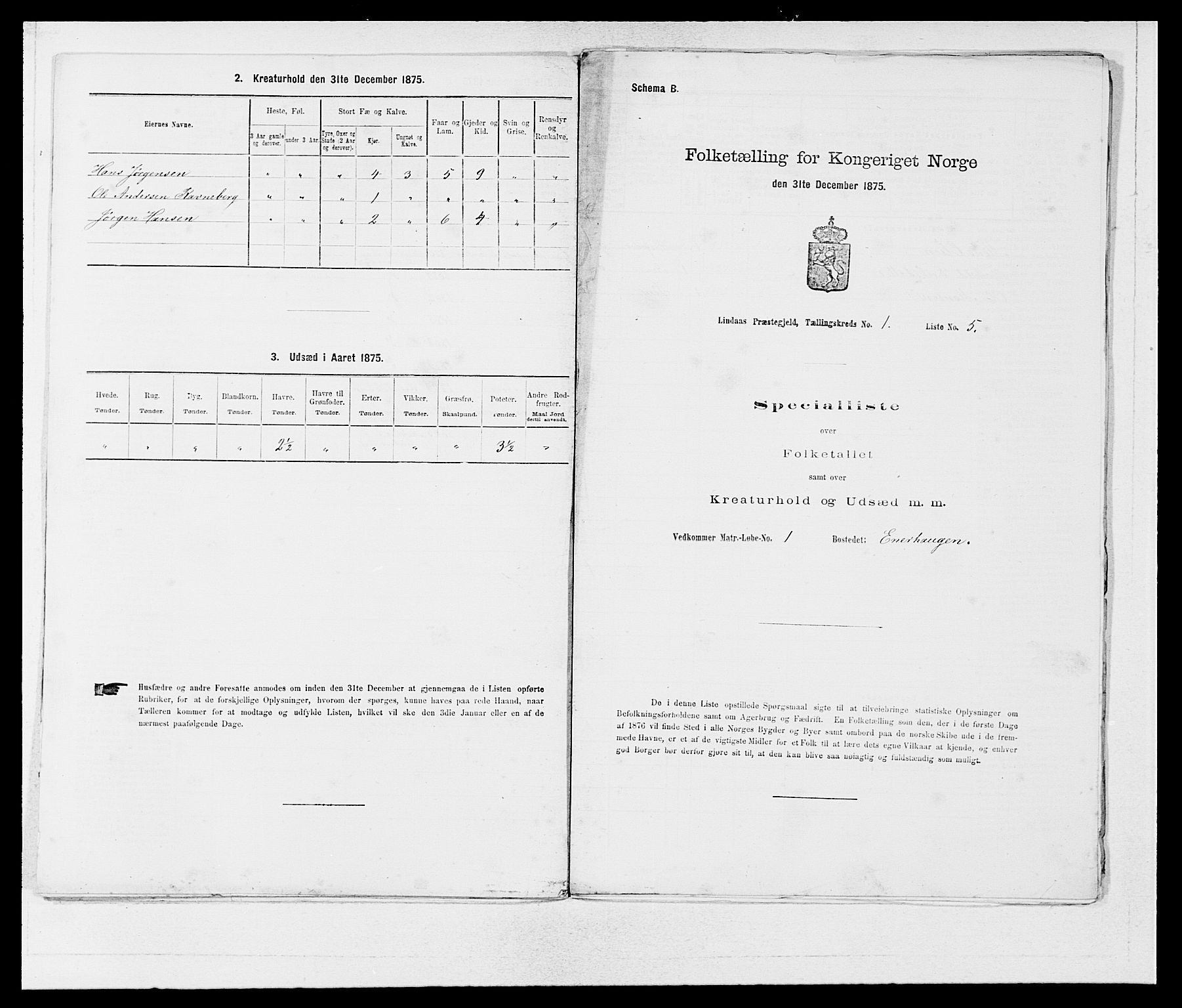 SAB, 1875 census for 1263P Lindås, 1875, p. 62