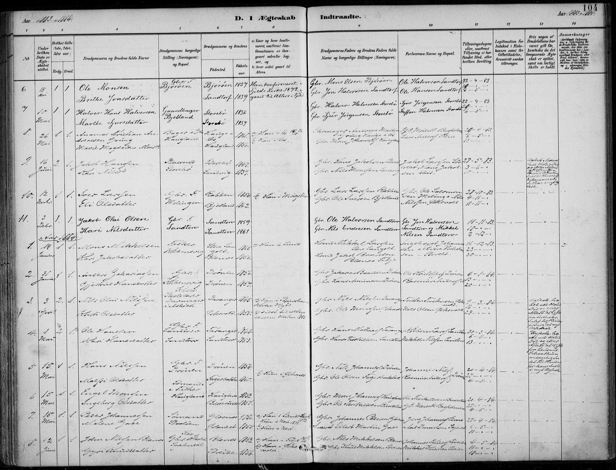 Sund sokneprestembete, SAB/A-99930: Parish register (official) no. C  1, 1882-1899, p. 104