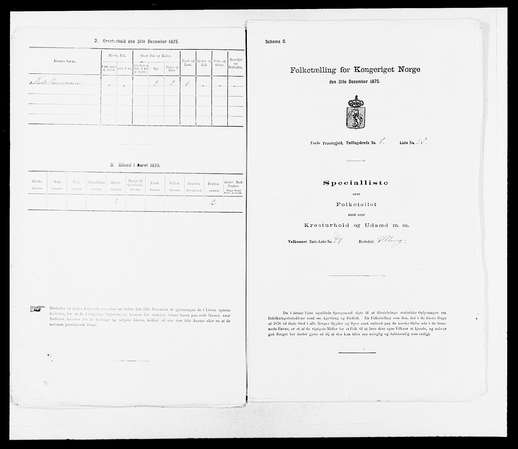 SAB, 1875 census for 1432P Førde, 1875, p. 870