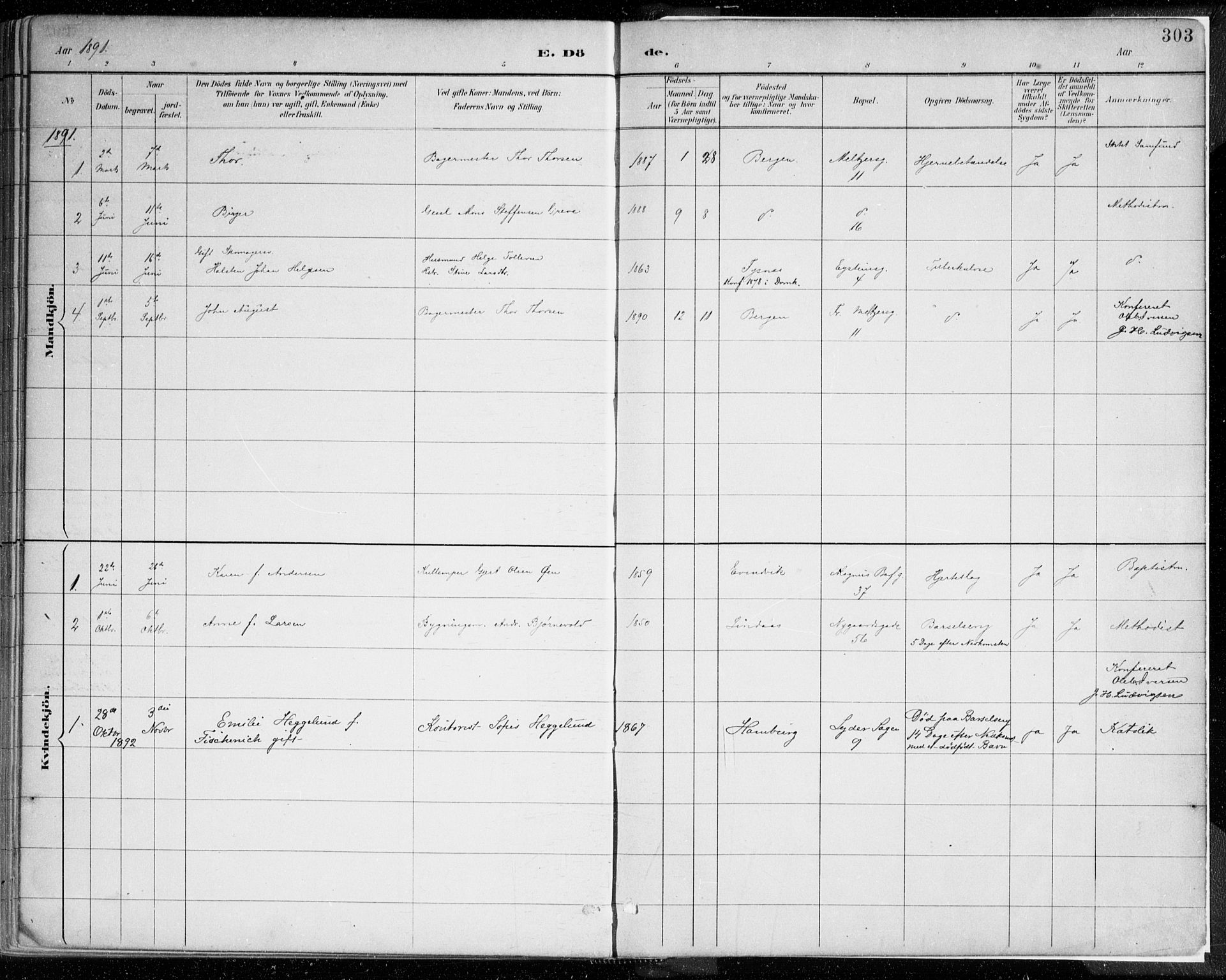 Johanneskirken sokneprestembete, AV/SAB-A-76001/H/Haa/L0019: Parish register (official) no. E 1, 1885-1915, p. 303