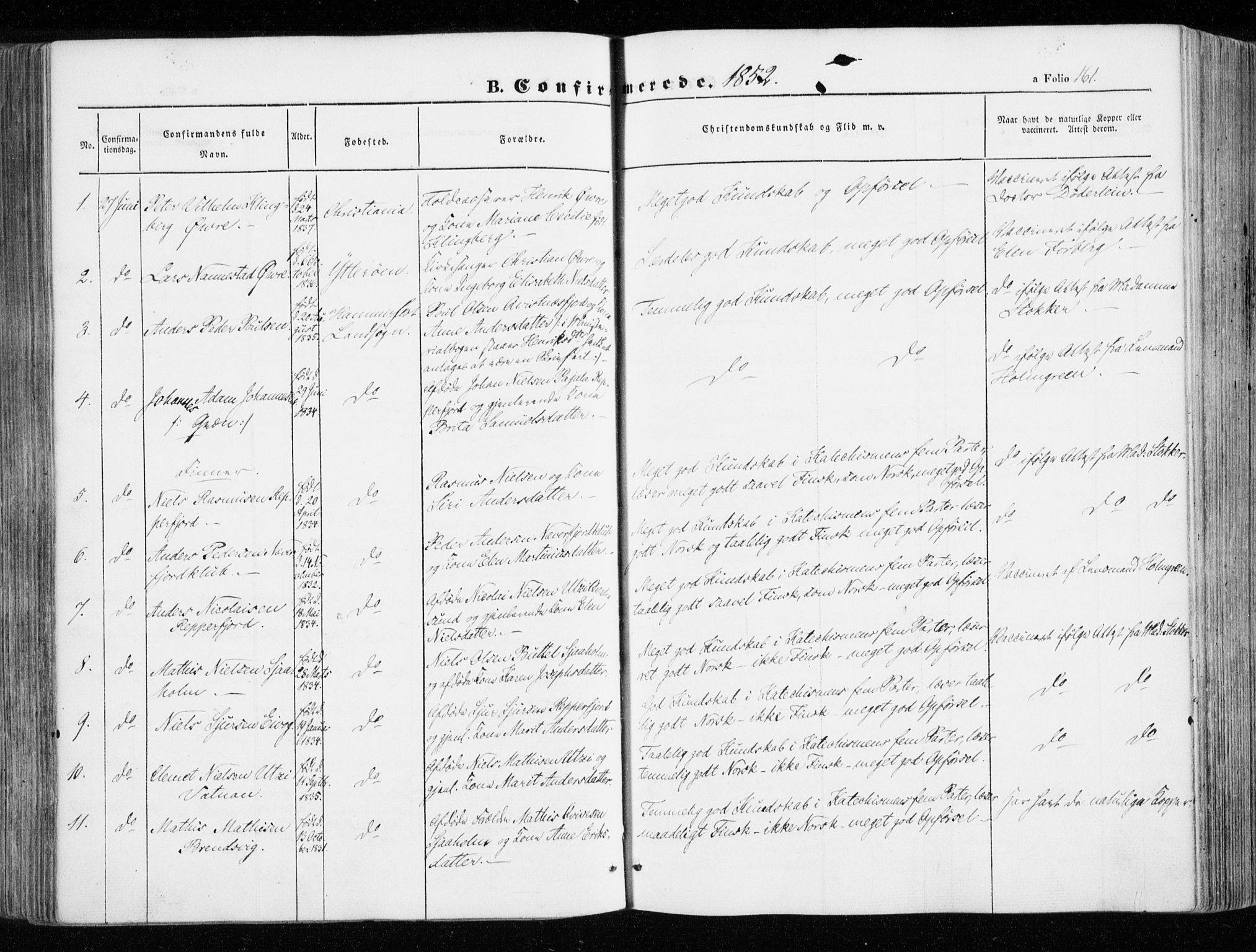 Hammerfest sokneprestkontor, SATØ/S-1347/H/Ha/L0004.kirke: Parish register (official) no. 4, 1843-1856, p. 161