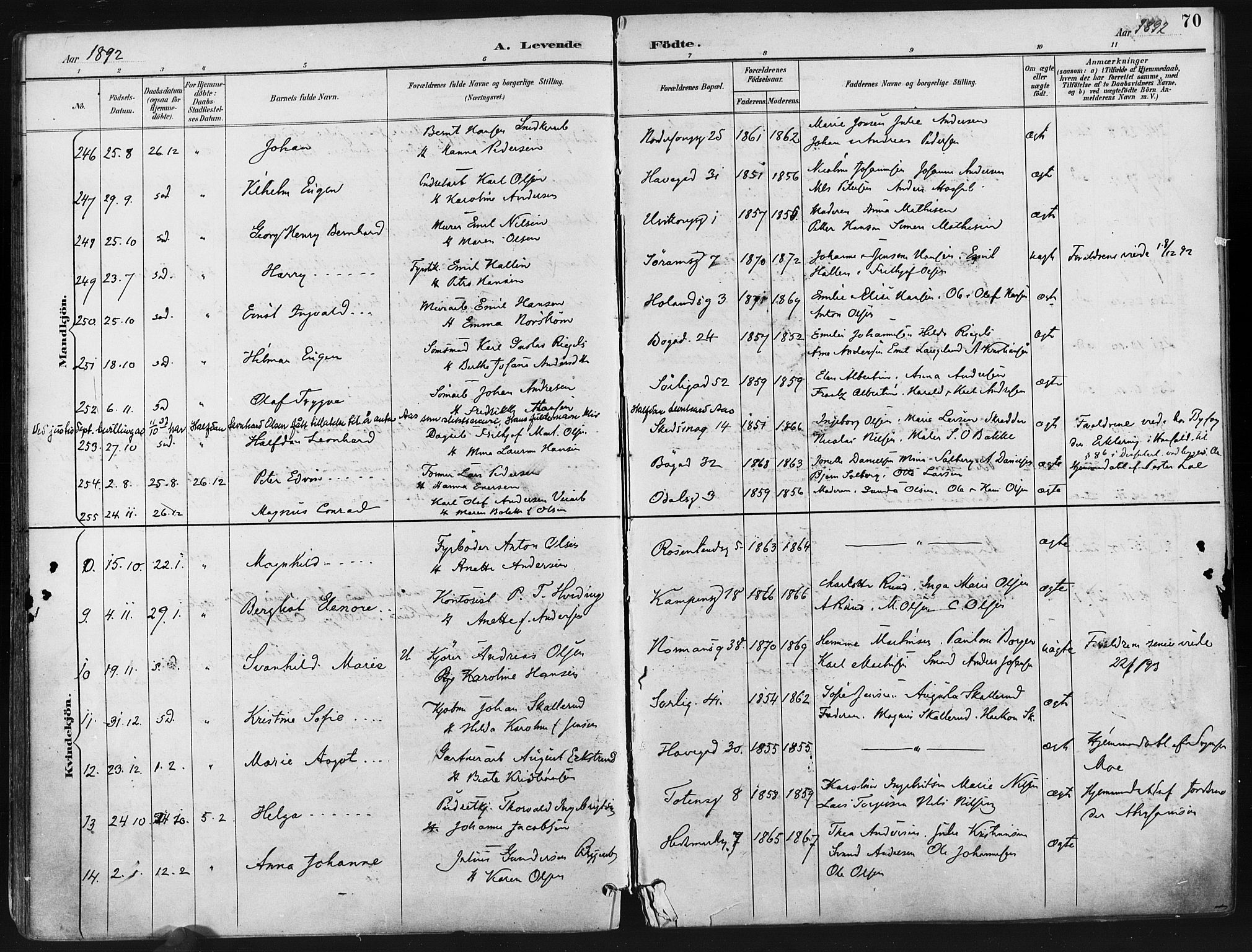 Kampen prestekontor Kirkebøker, AV/SAO-A-10853/F/Fa/L0005: Parish register (official) no. I 5, 1890-1902, p. 70