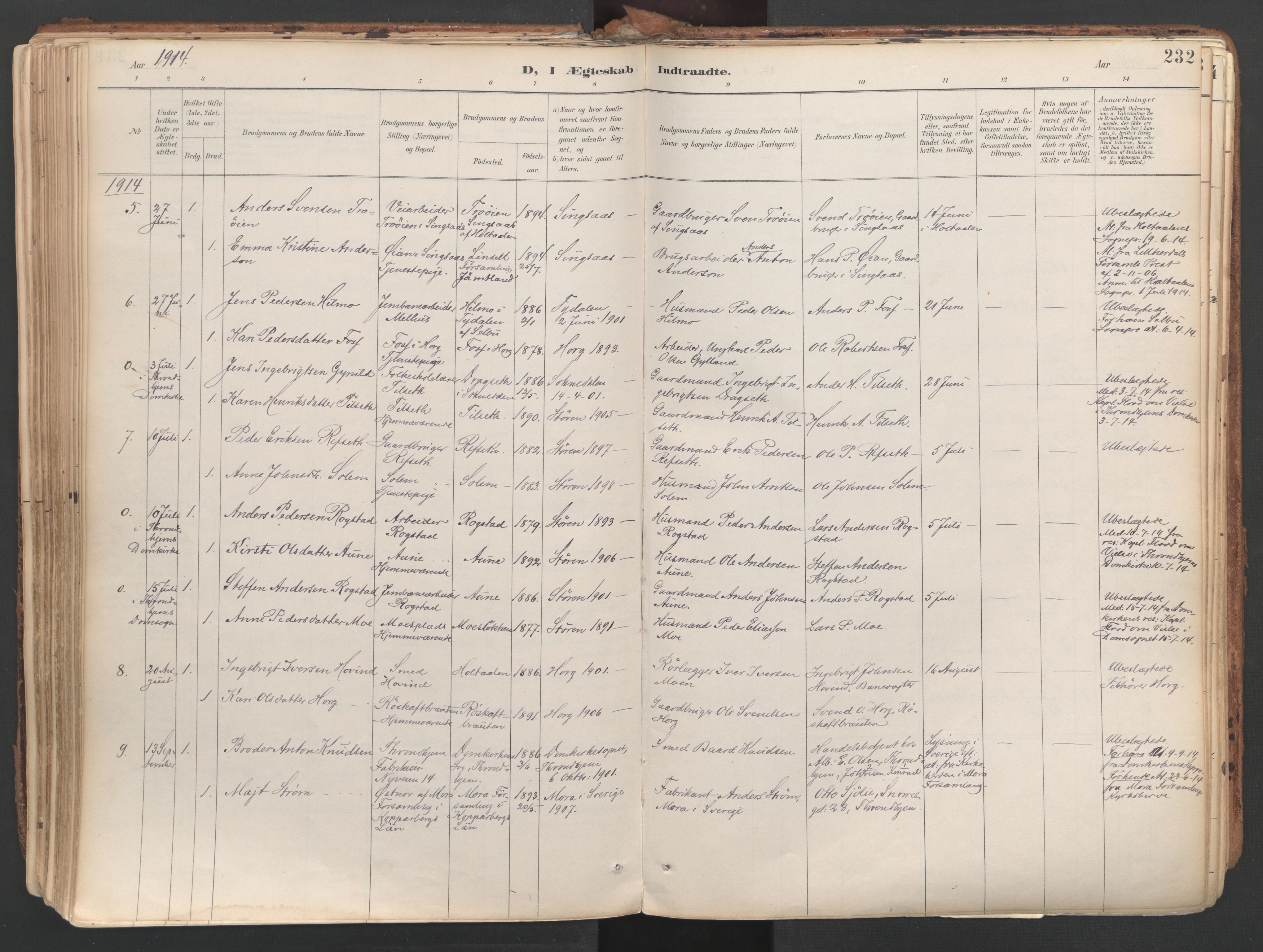 Ministerialprotokoller, klokkerbøker og fødselsregistre - Sør-Trøndelag, AV/SAT-A-1456/687/L1004: Parish register (official) no. 687A10, 1891-1923, p. 232