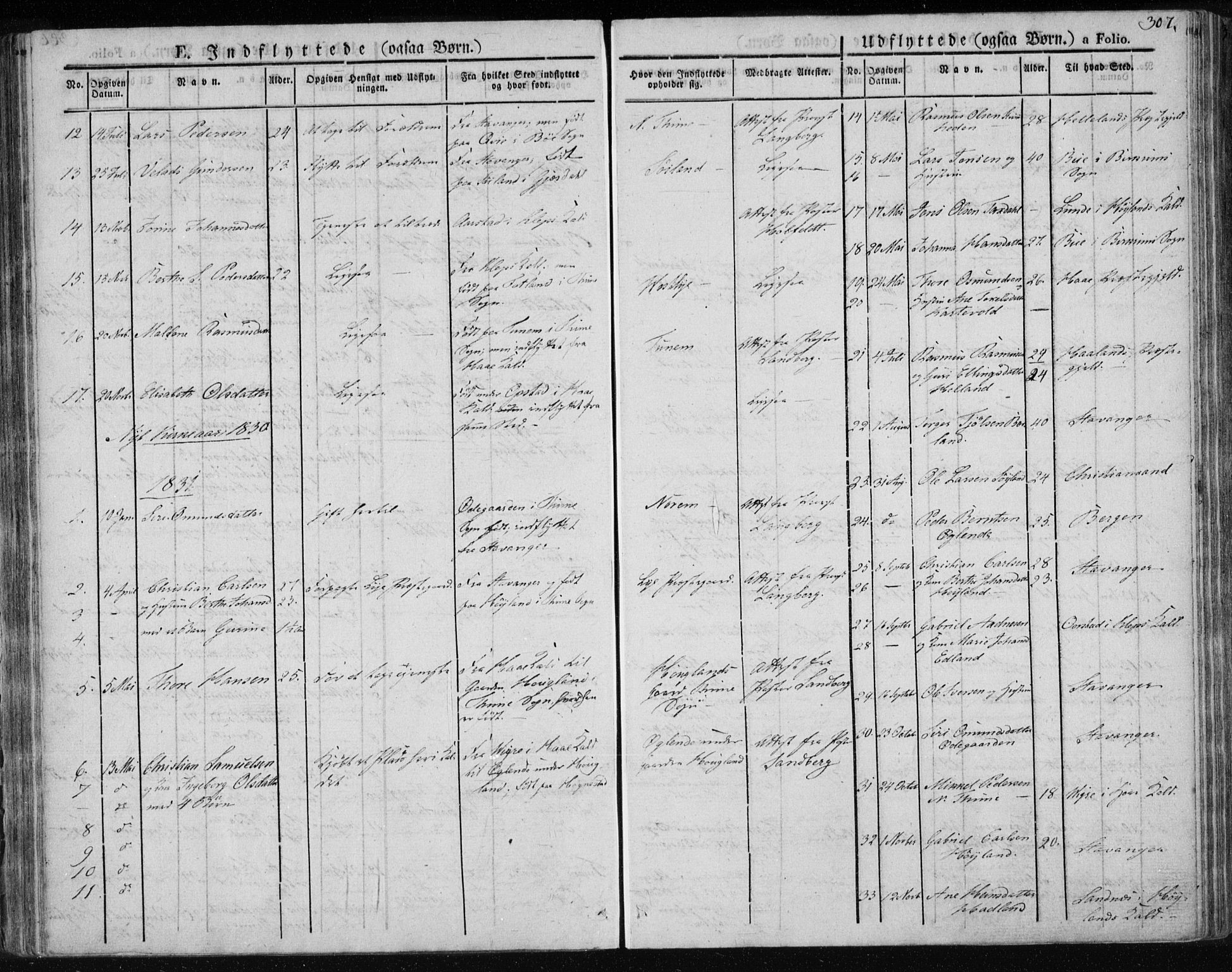 Lye sokneprestkontor, AV/SAST-A-101794/001/30BA/L0004: Parish register (official) no. A 4, 1826-1841, p. 307