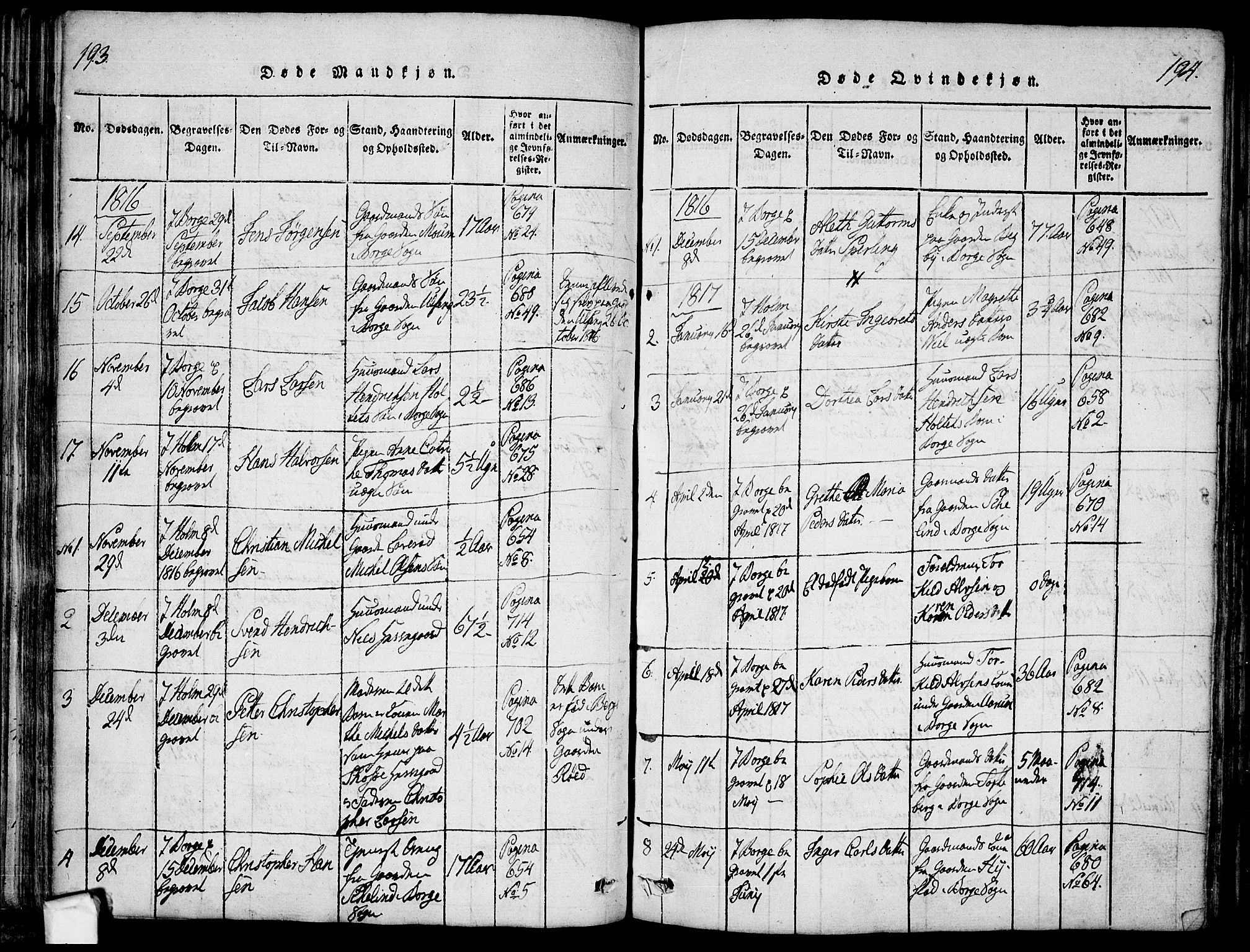Borge prestekontor Kirkebøker, SAO/A-10903/F/Fa/L0003: Parish register (official) no. I 3, 1815-1836, p. 193-194