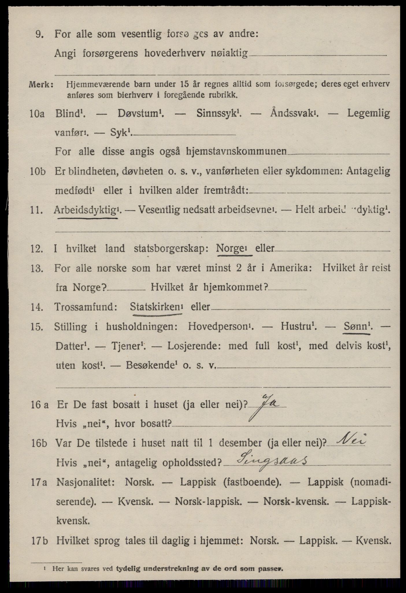 SAT, 1920 census for Agdenes, 1920, p. 2894