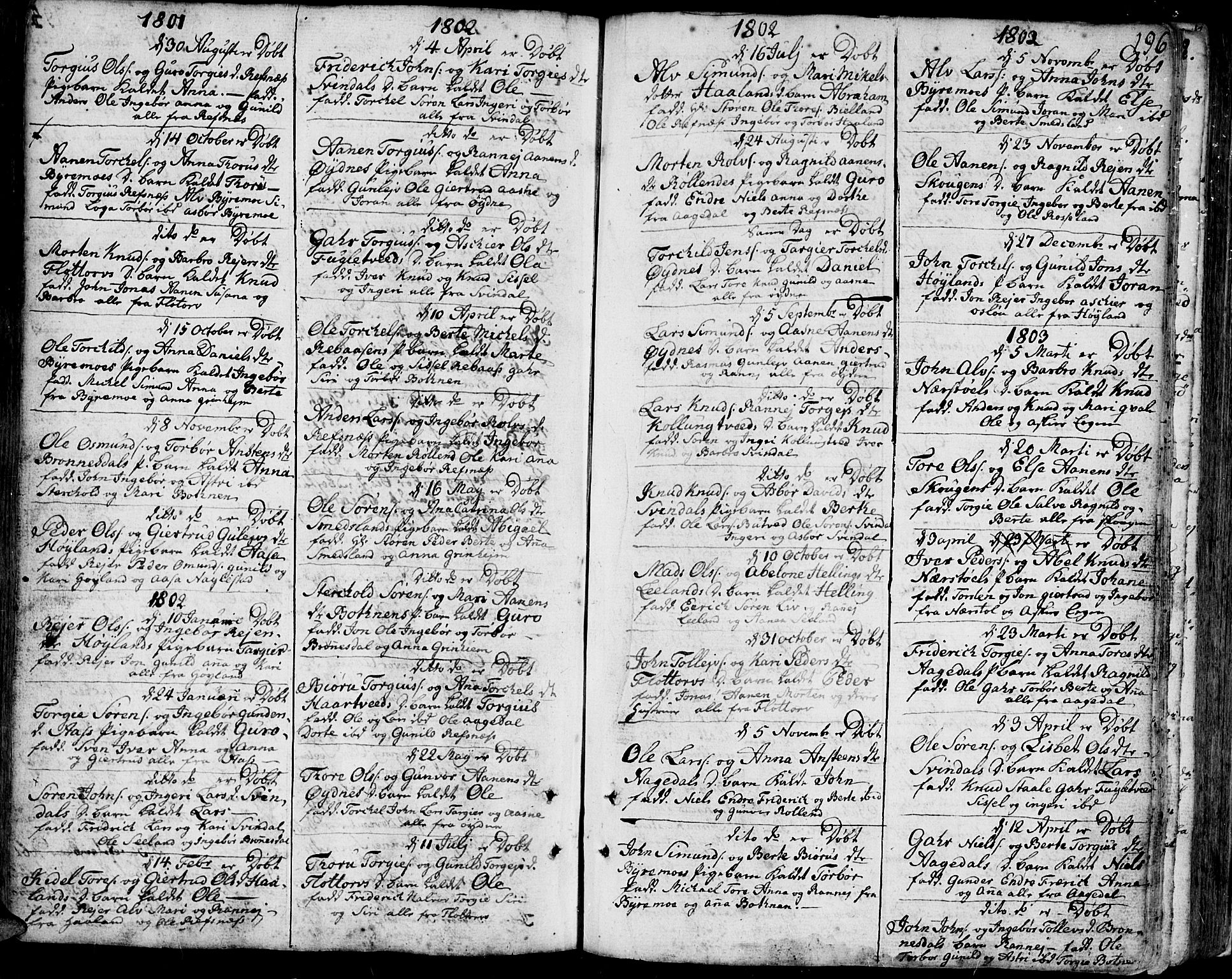 Bjelland sokneprestkontor, SAK/1111-0005/F/Fa/Faa/L0001: Parish register (official) no. A 1 /3, 1793-1815, p. 196