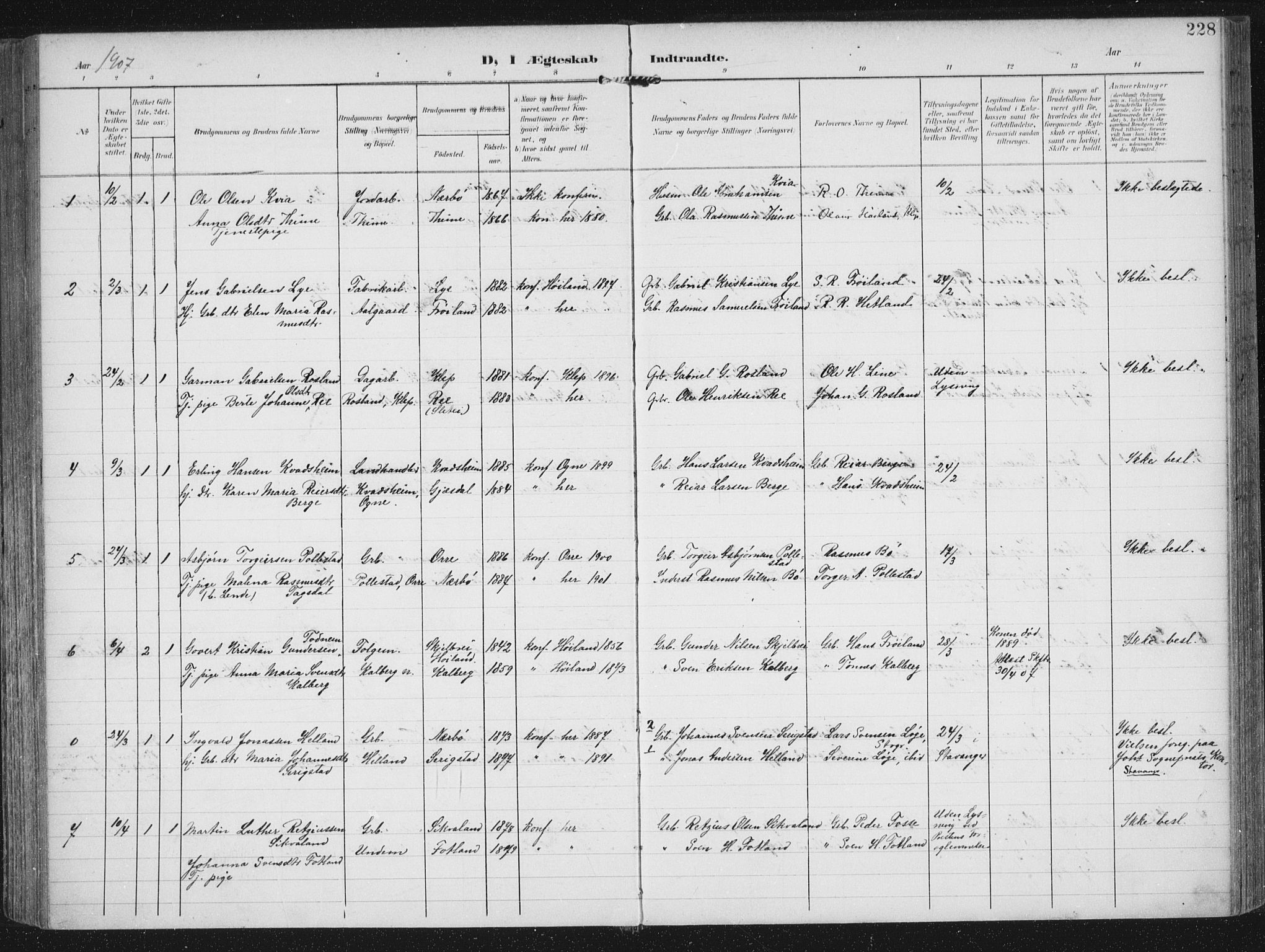 Lye sokneprestkontor, AV/SAST-A-101794/002/A/L0001: Parish register (official) no. A 12, 1904-1920, p. 228