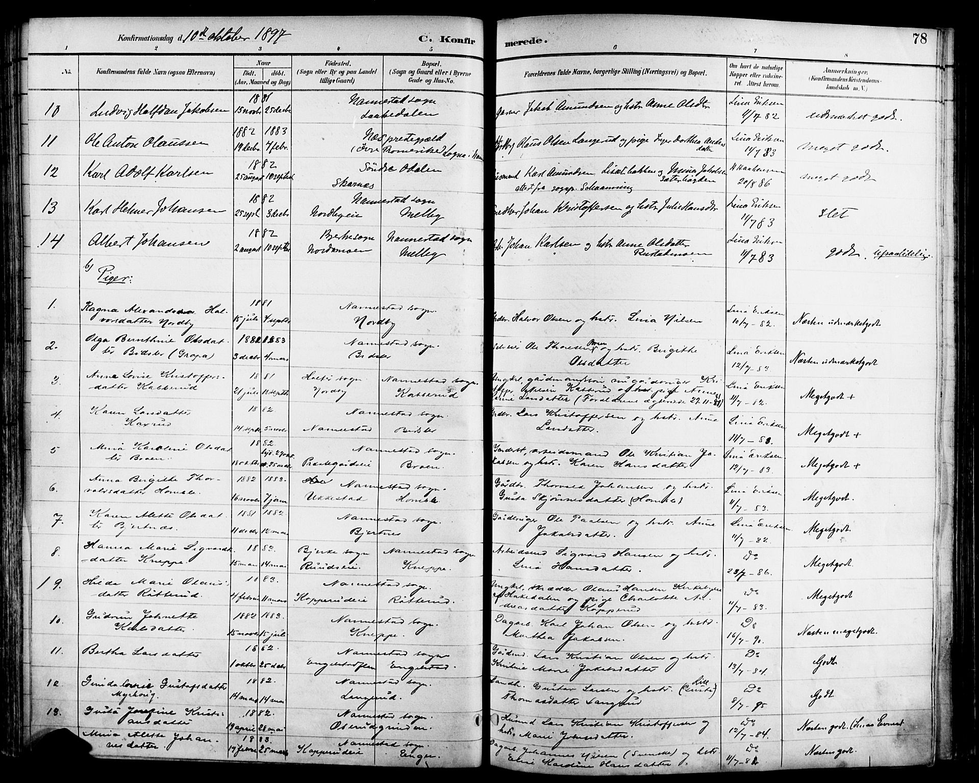 Nannestad prestekontor Kirkebøker, SAO/A-10414a/F/Fa/L0015: Parish register (official) no. I 15, 1891-1905, p. 78
