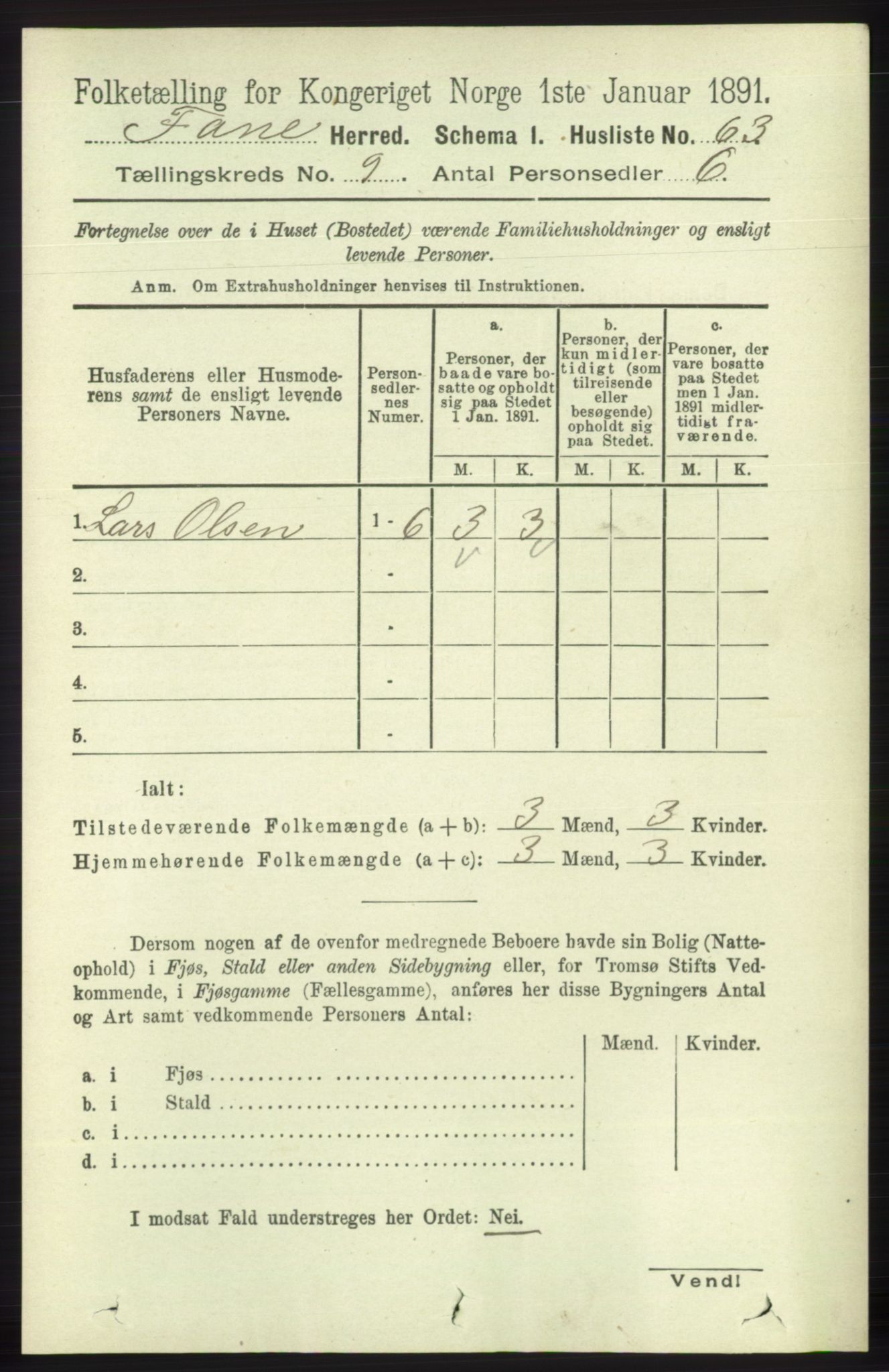 RA, 1891 census for 1249 Fana, 1891, p. 4815