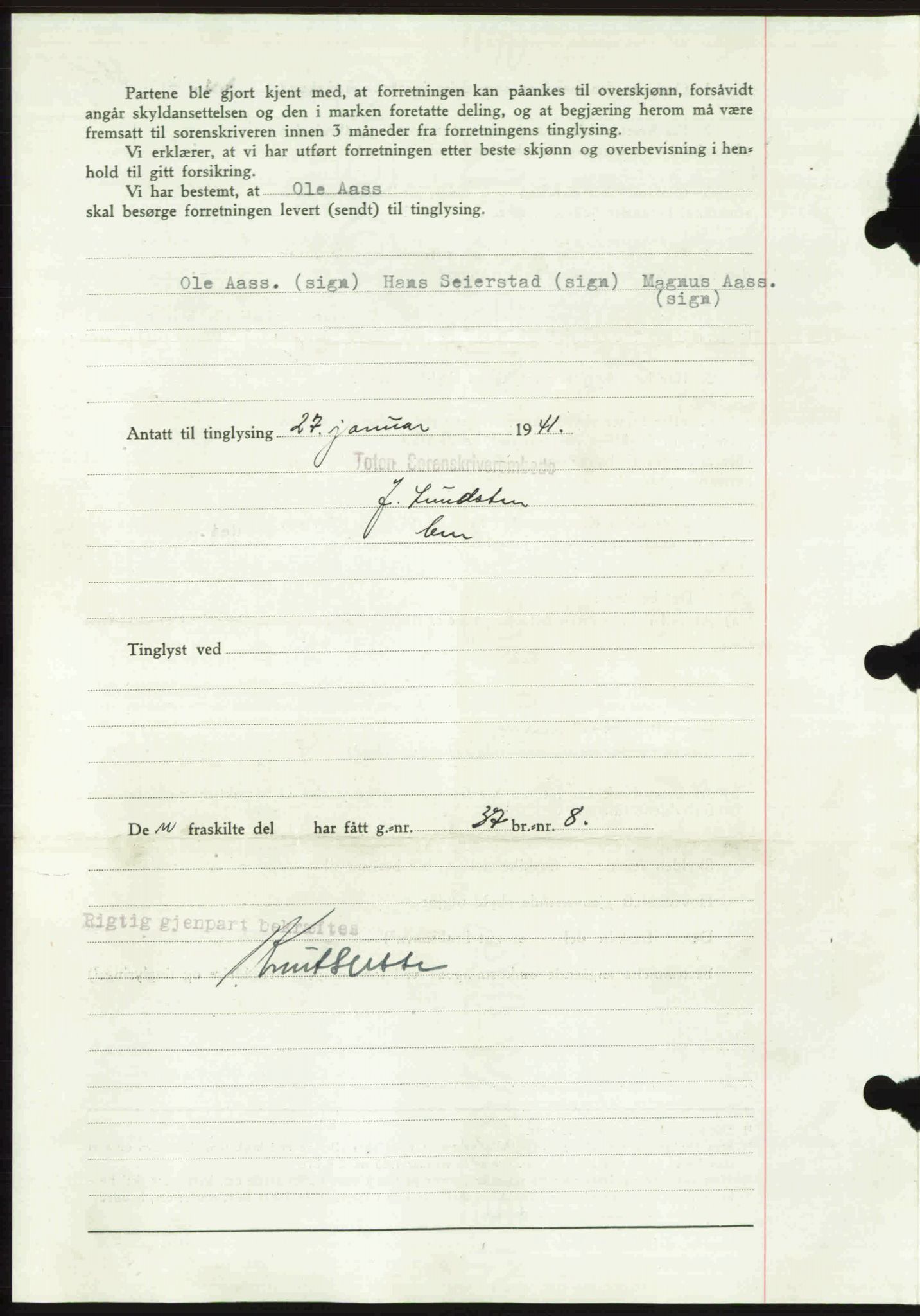 Toten tingrett, SAH/TING-006/H/Hb/Hbc/L0008: Mortgage book no. Hbc-08, 1941-1941, Diary no: : 161/1941