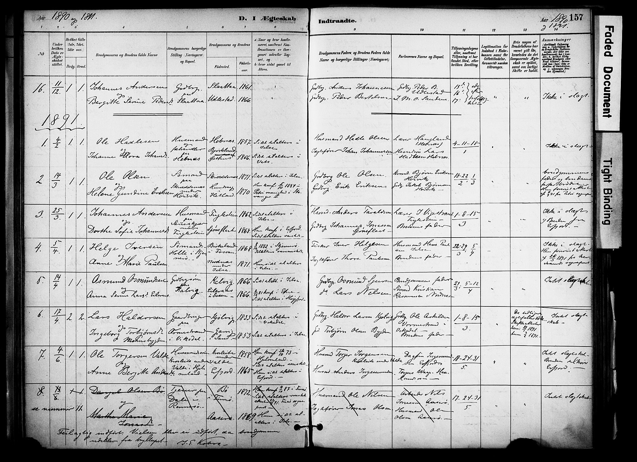 Jelsa sokneprestkontor, SAST/A-101842/01/IV: Parish register (official) no. A 10, 1884-1906, p. 157