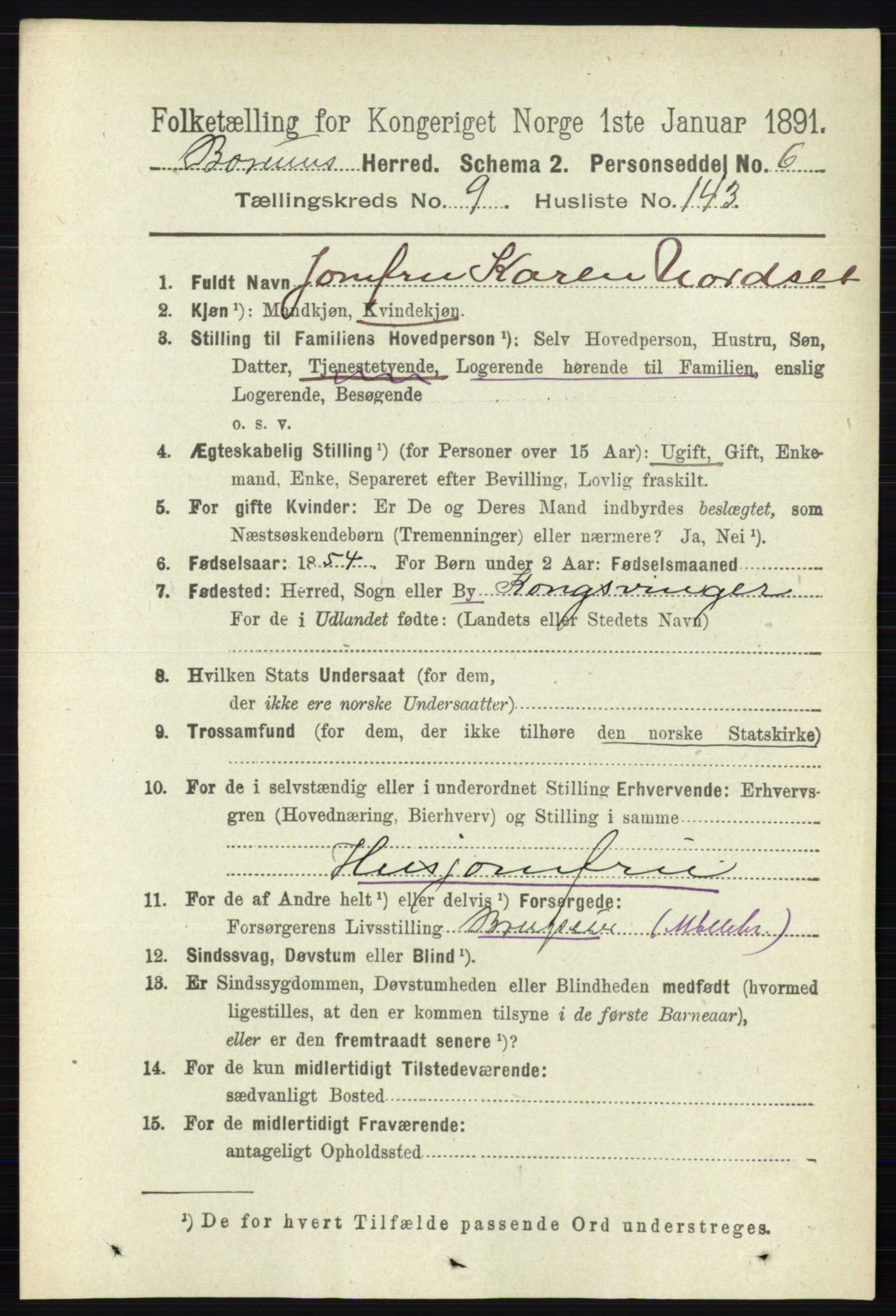 RA, 1891 census for 0219 Bærum, 1891, p. 6278