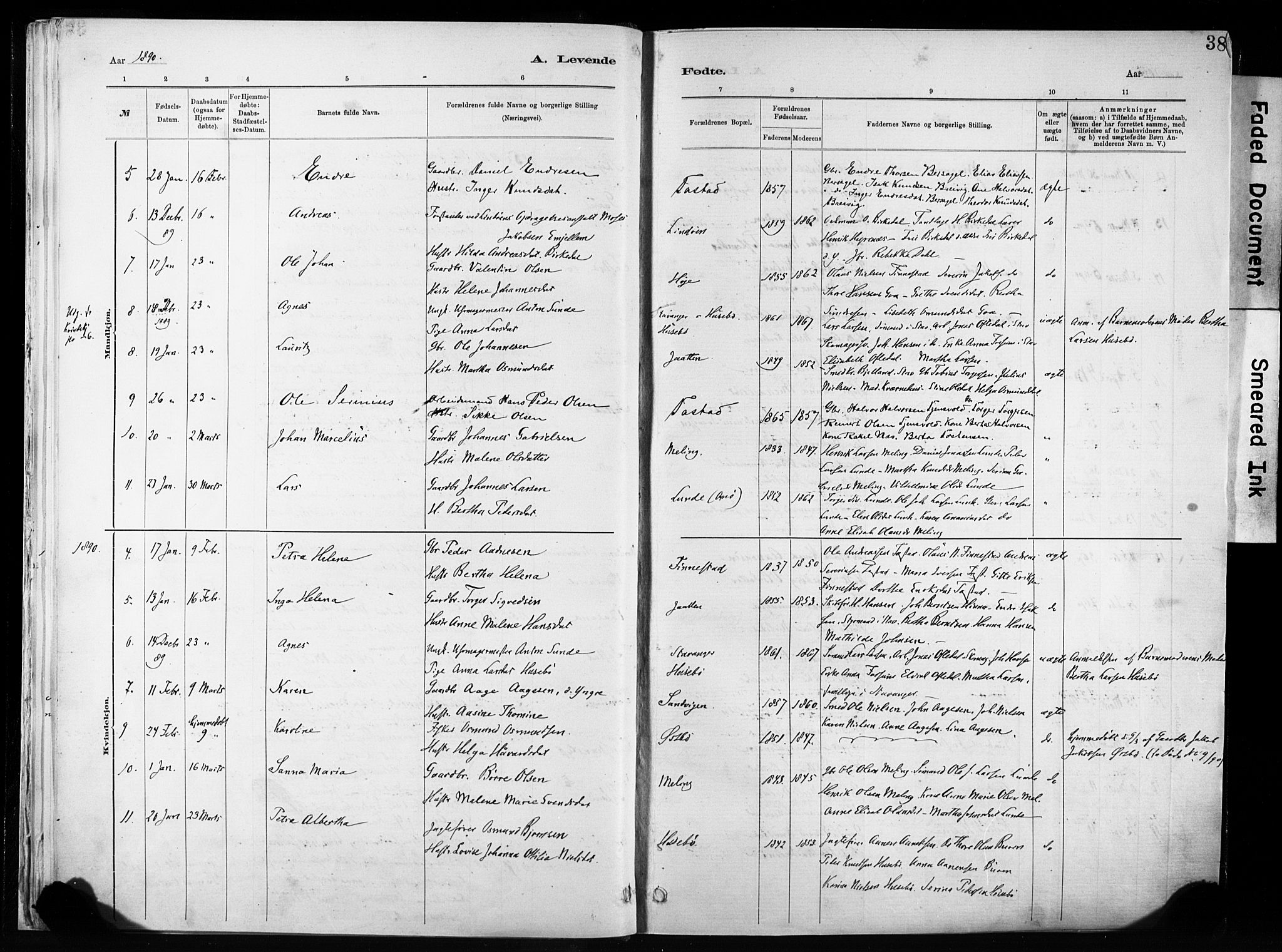 Hetland sokneprestkontor, AV/SAST-A-101826/30/30BA/L0011: Parish register (official) no. A 11, 1884-1911, p. 38