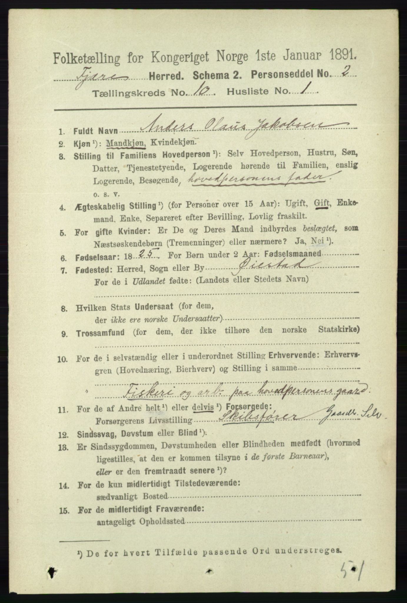 RA, 1891 census for 0923 Fjære, 1891, p. 5001