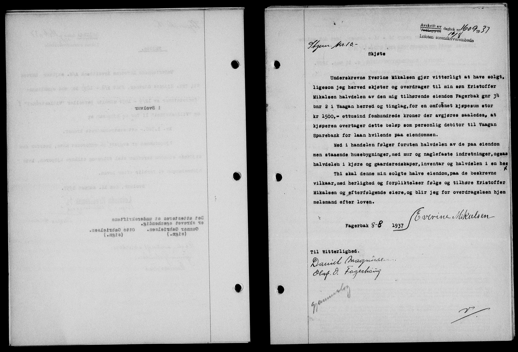 Lofoten sorenskriveri, SAT/A-0017/1/2/2C/L0002a: Mortgage book no. 2a, 1937-1937, Diary no: : 1609/1937