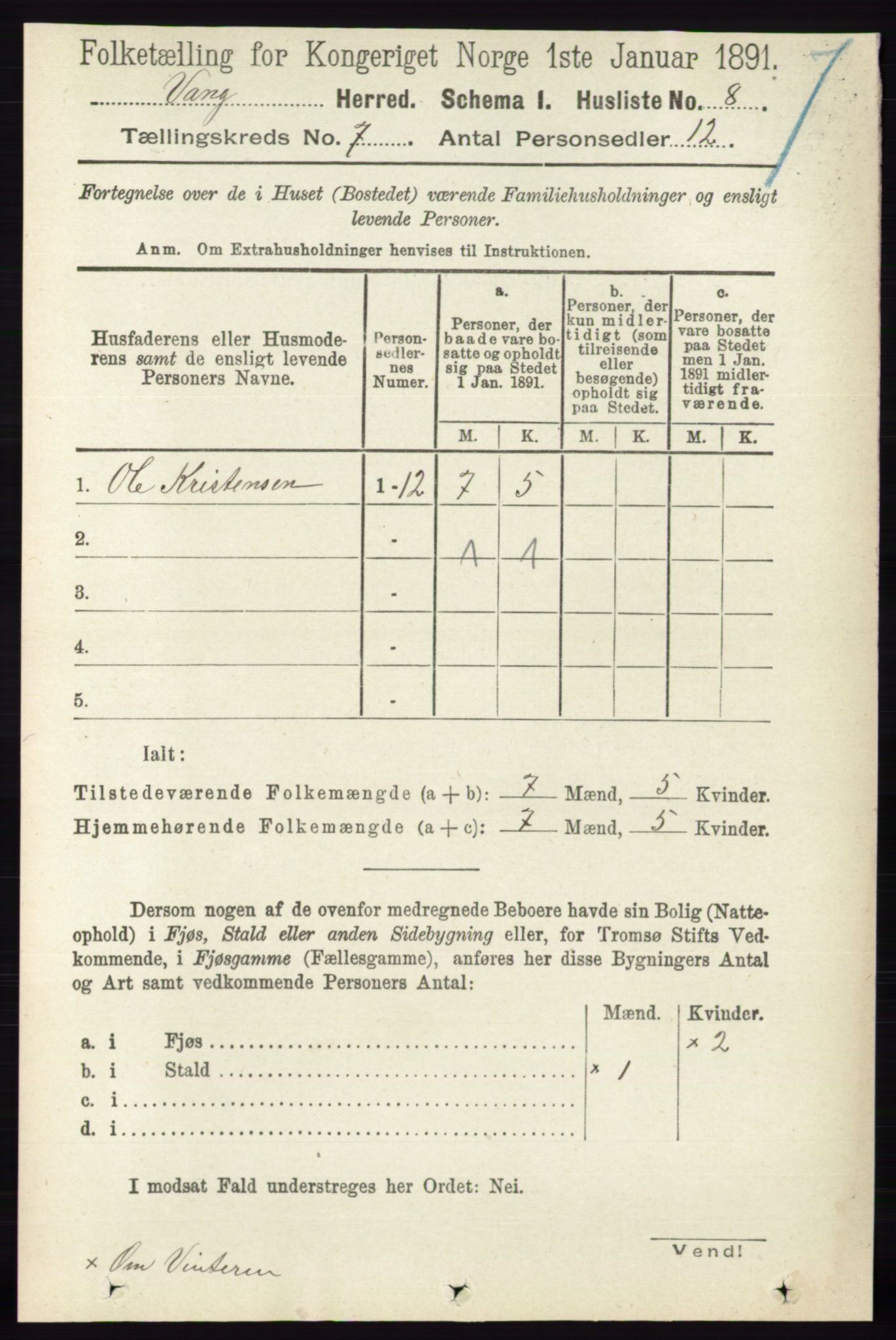 RA, 1891 census for 0414 Vang, 1891, p. 4927