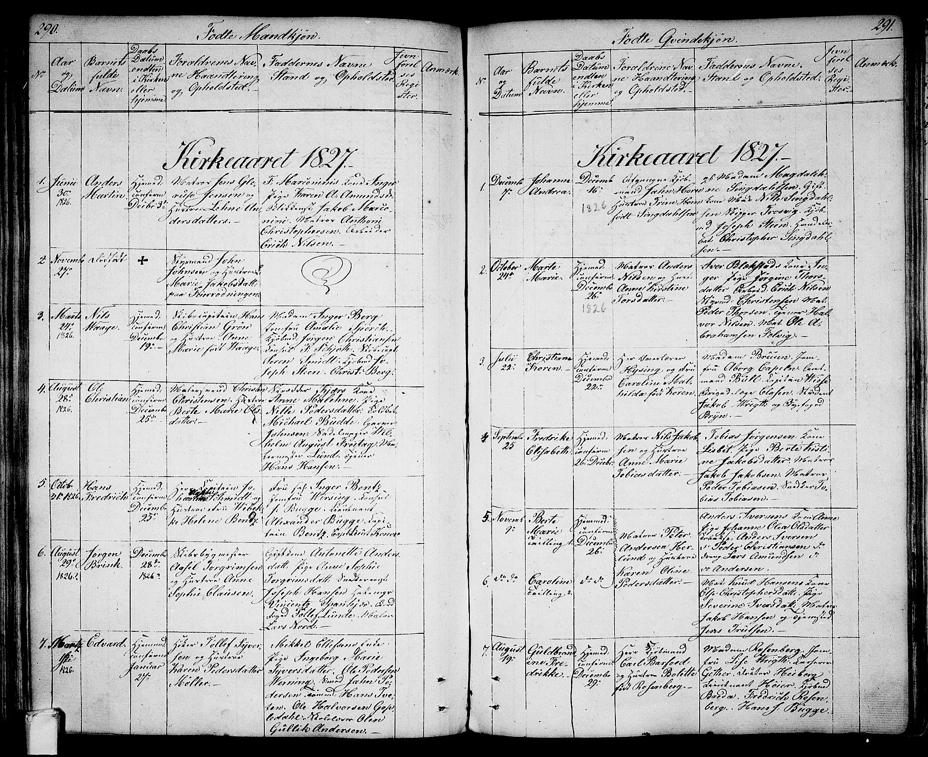 Larvik kirkebøker, AV/SAKO-A-352/G/Ga/L0002: Parish register (copy) no. I 2, 1807-1830, p. 290-291