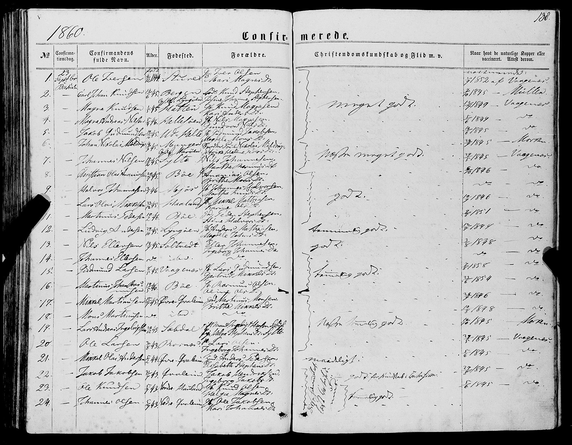 Manger sokneprestembete, AV/SAB-A-76801/H/Haa: Parish register (official) no. A 7, 1860-1870, p. 138