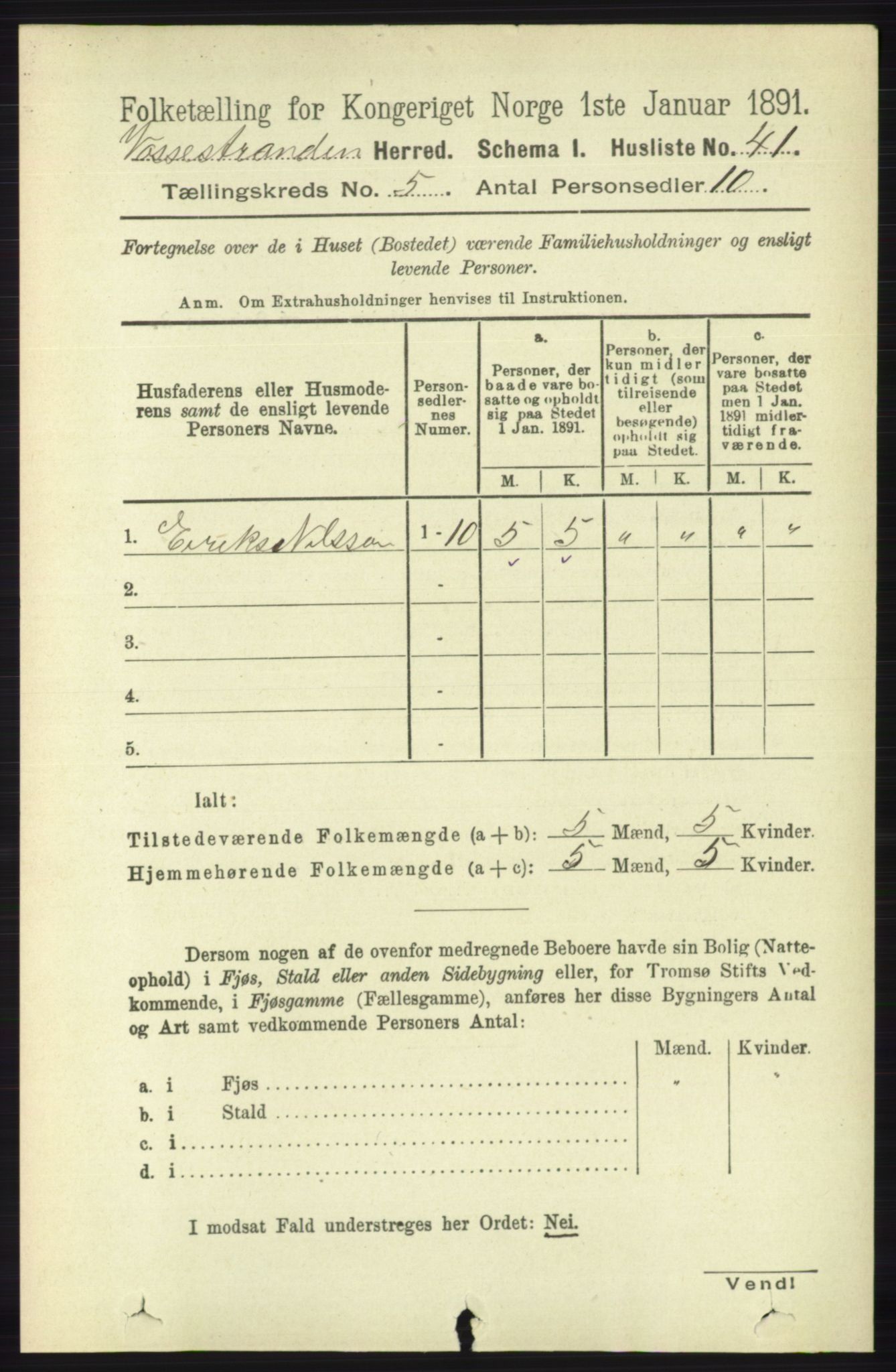 RA, 1891 census for 1236 Vossestrand, 1891, p. 1891