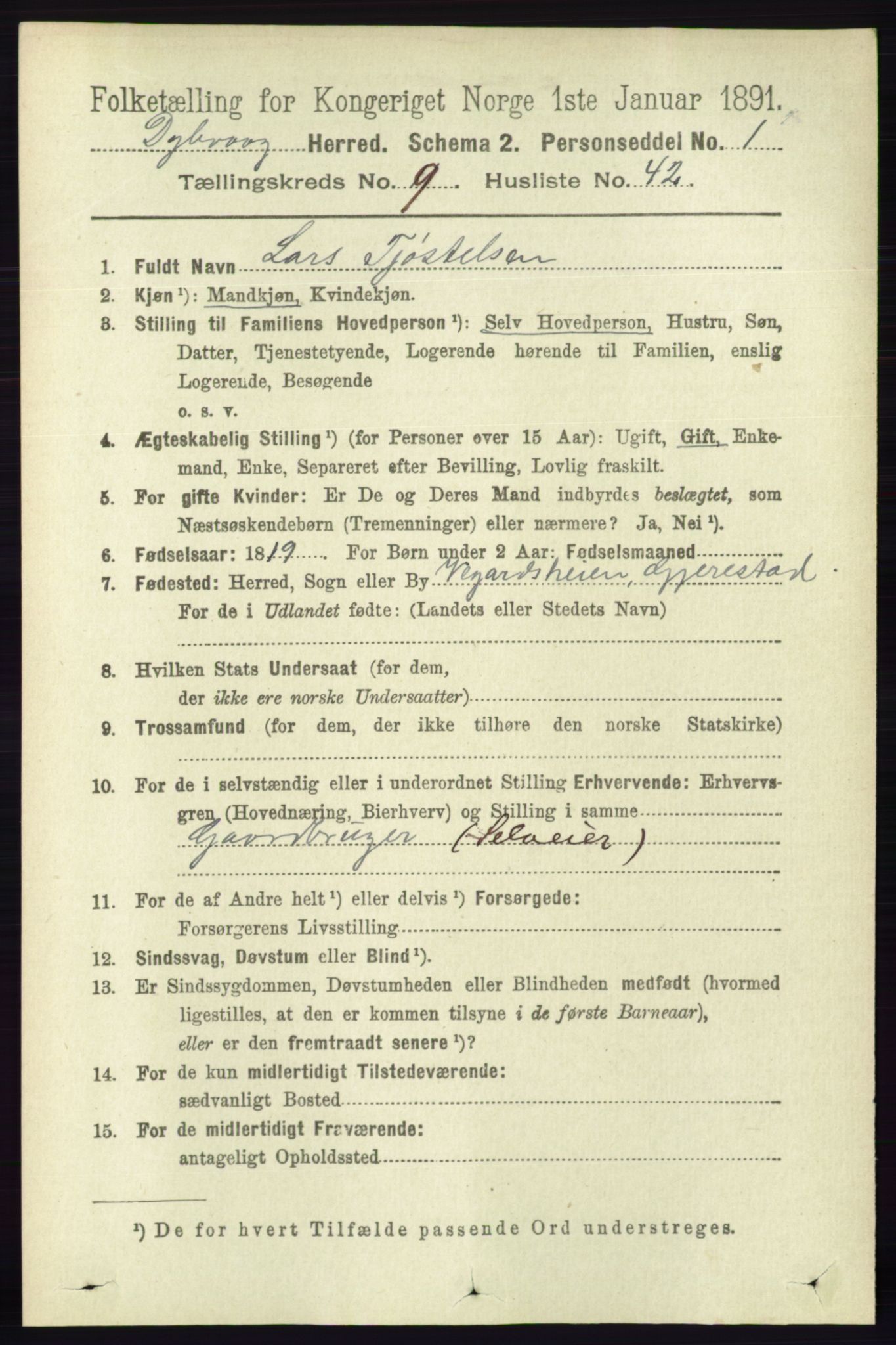 RA, 1891 census for 0915 Dypvåg, 1891, p. 3538